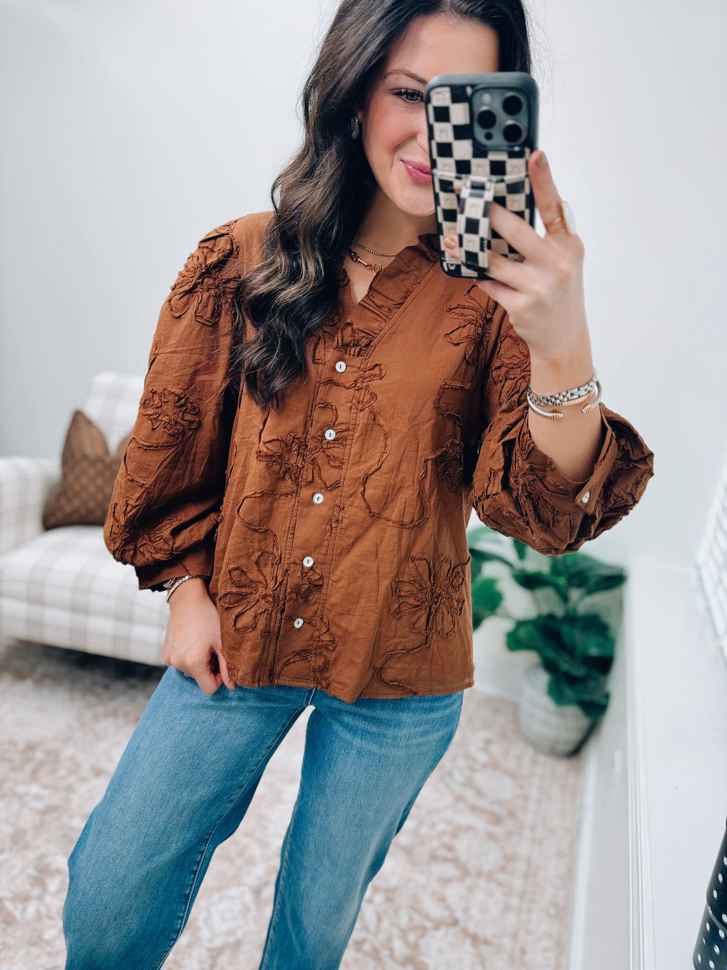 Cedar Lane Floral Embossed Top