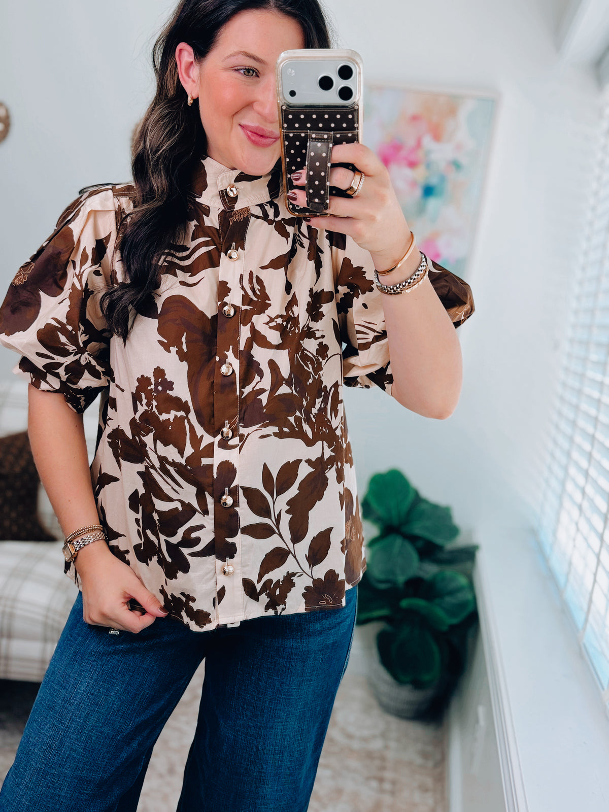 Autumn Brown Mix Gold Button Top