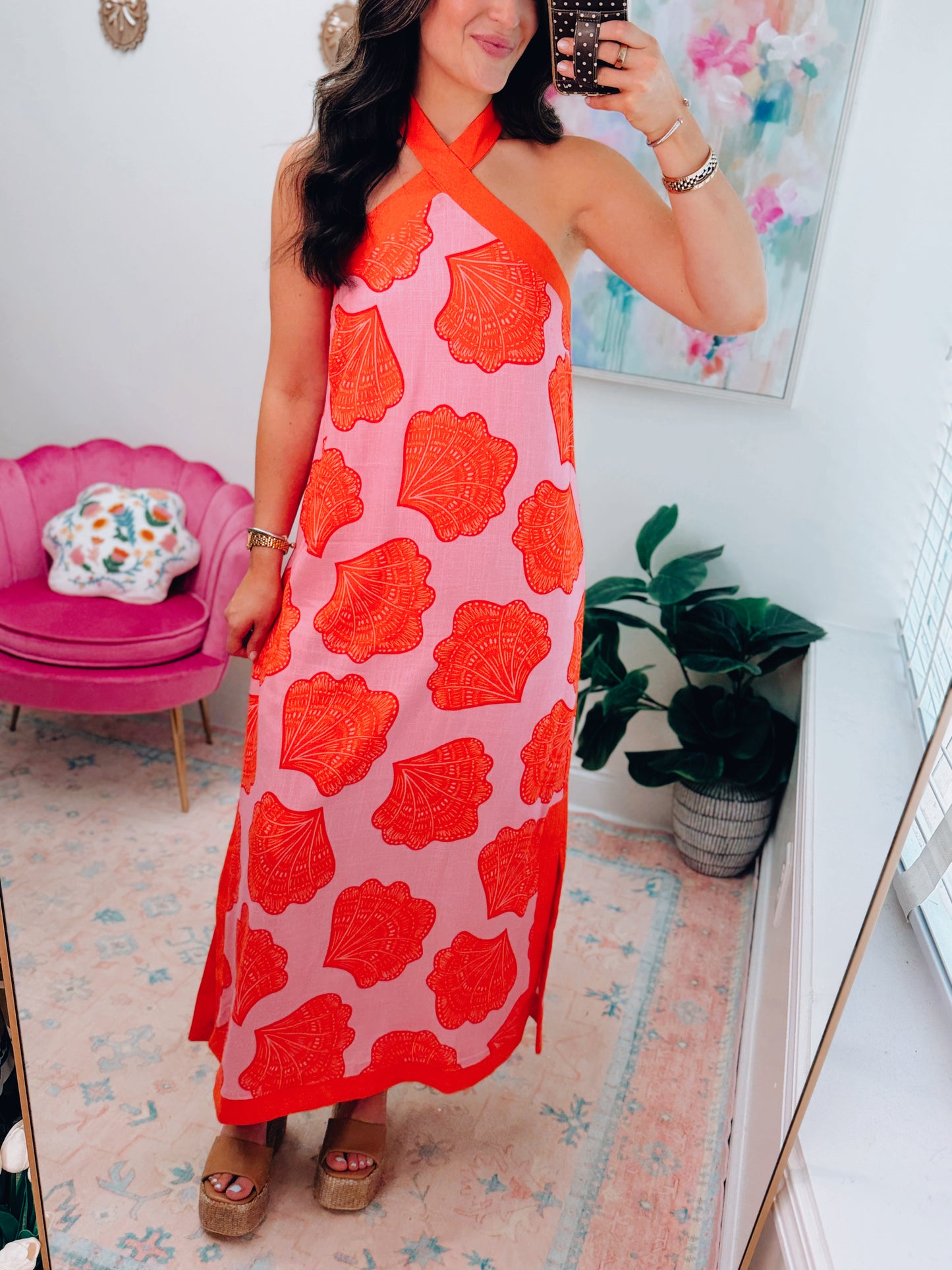 Sunkissed Shell Halter Maxi Dress