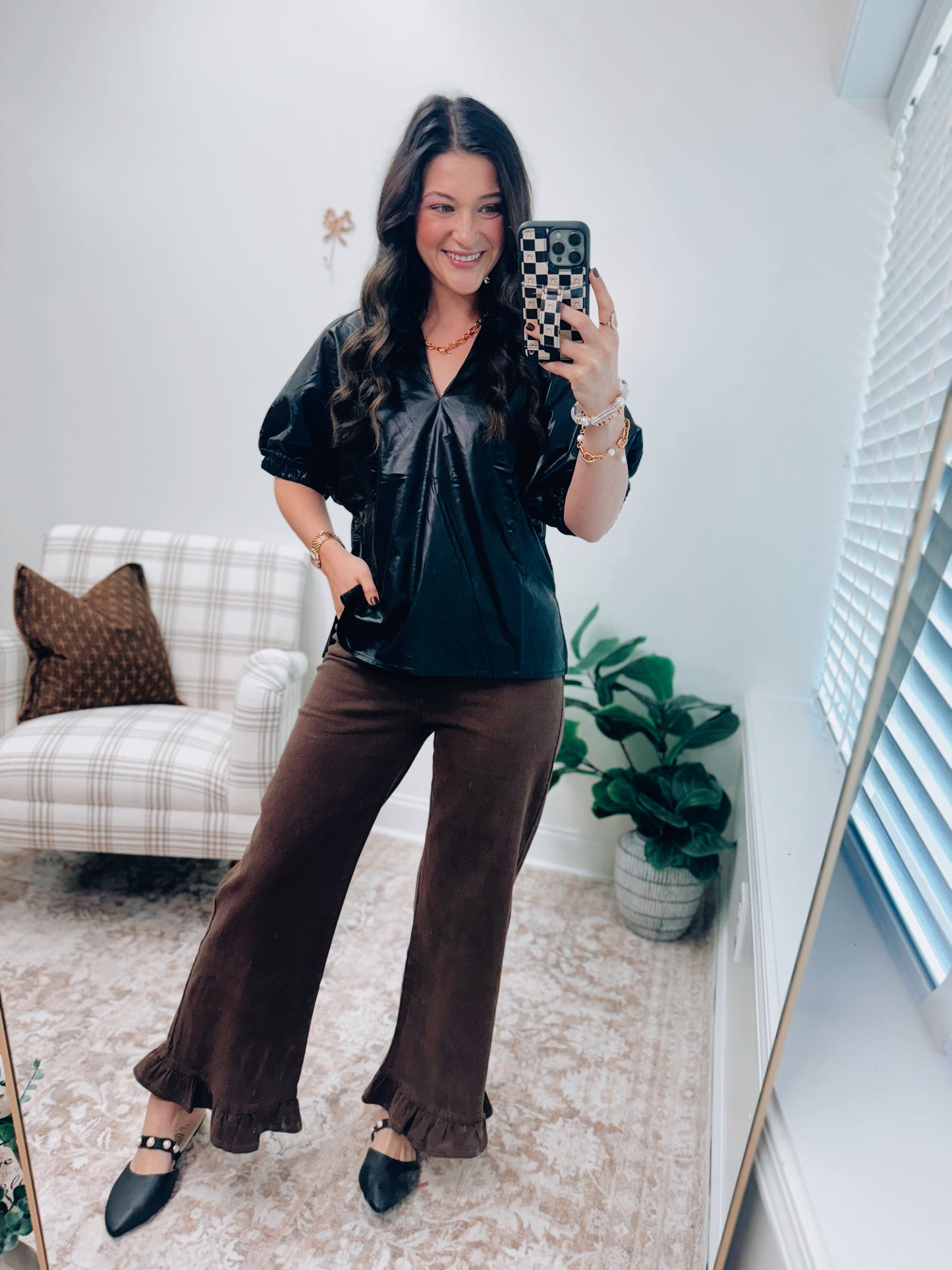 Tilly Faux Leather Top - Black