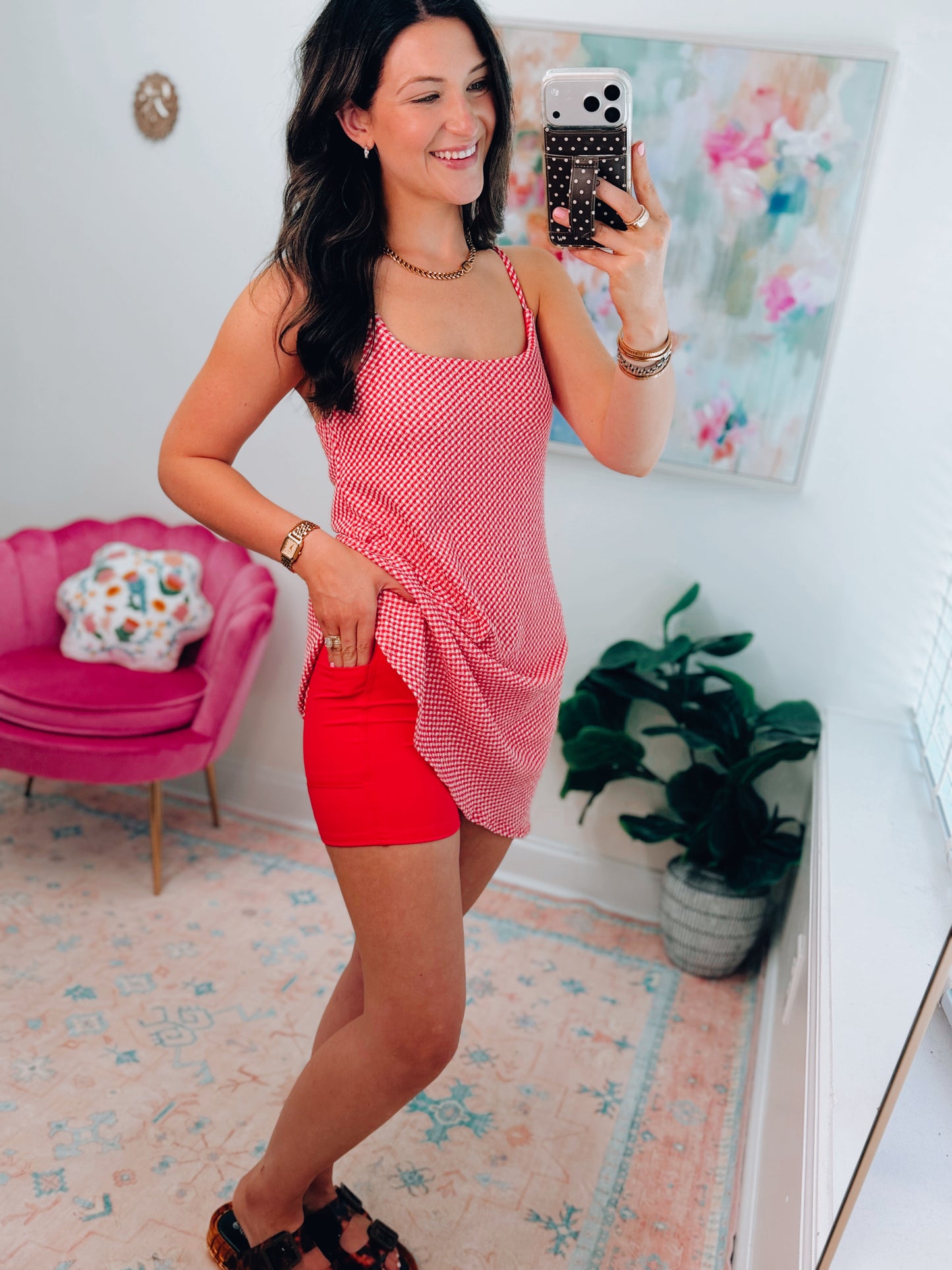 Red & White Textured Knit Tennis Dress