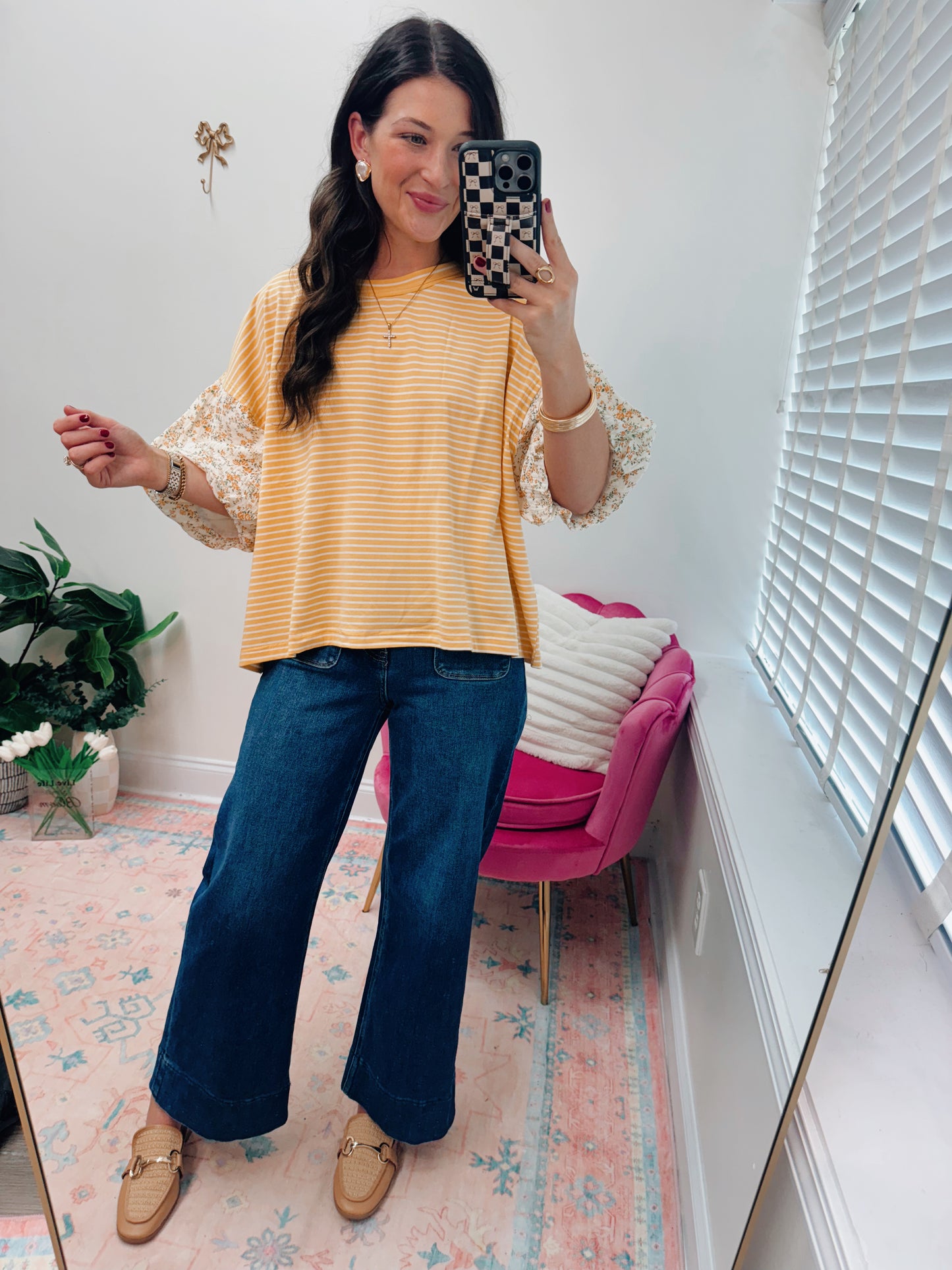 Jules Butter Floral Striped Combo Top