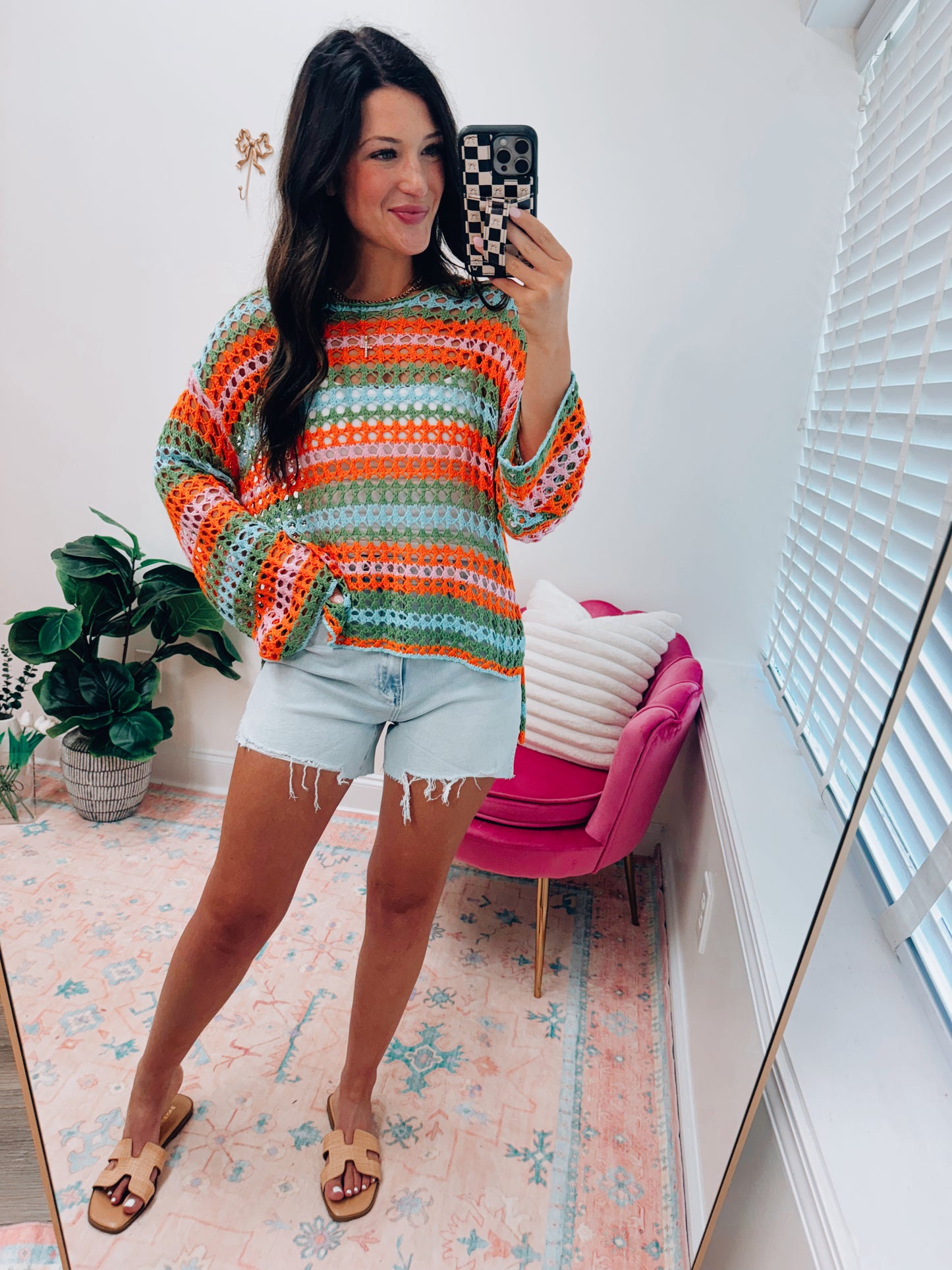 Multi Stripe Crochet Knit Top - Tropical