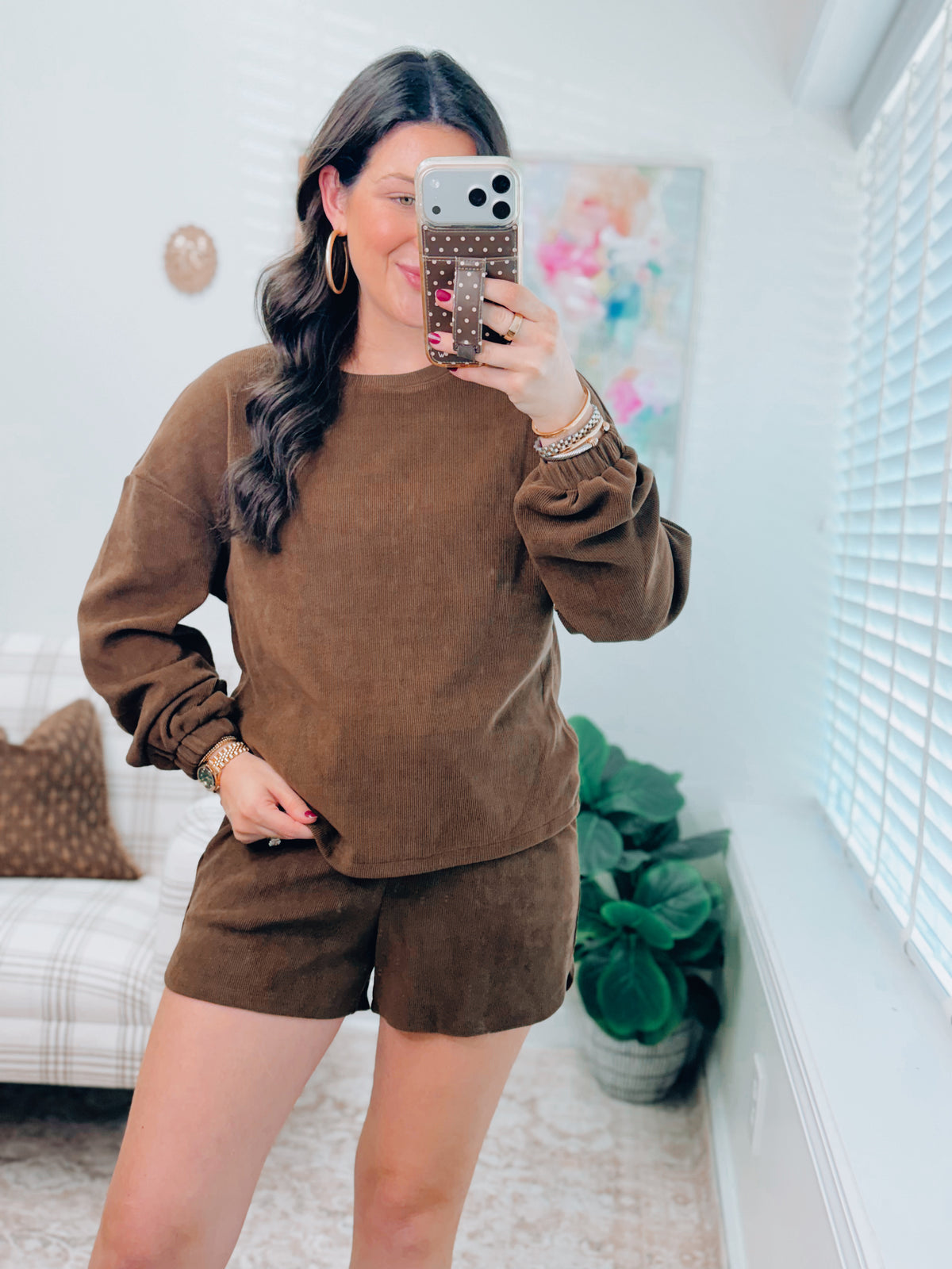 Kennedy Textured Chocolate Shorts Set