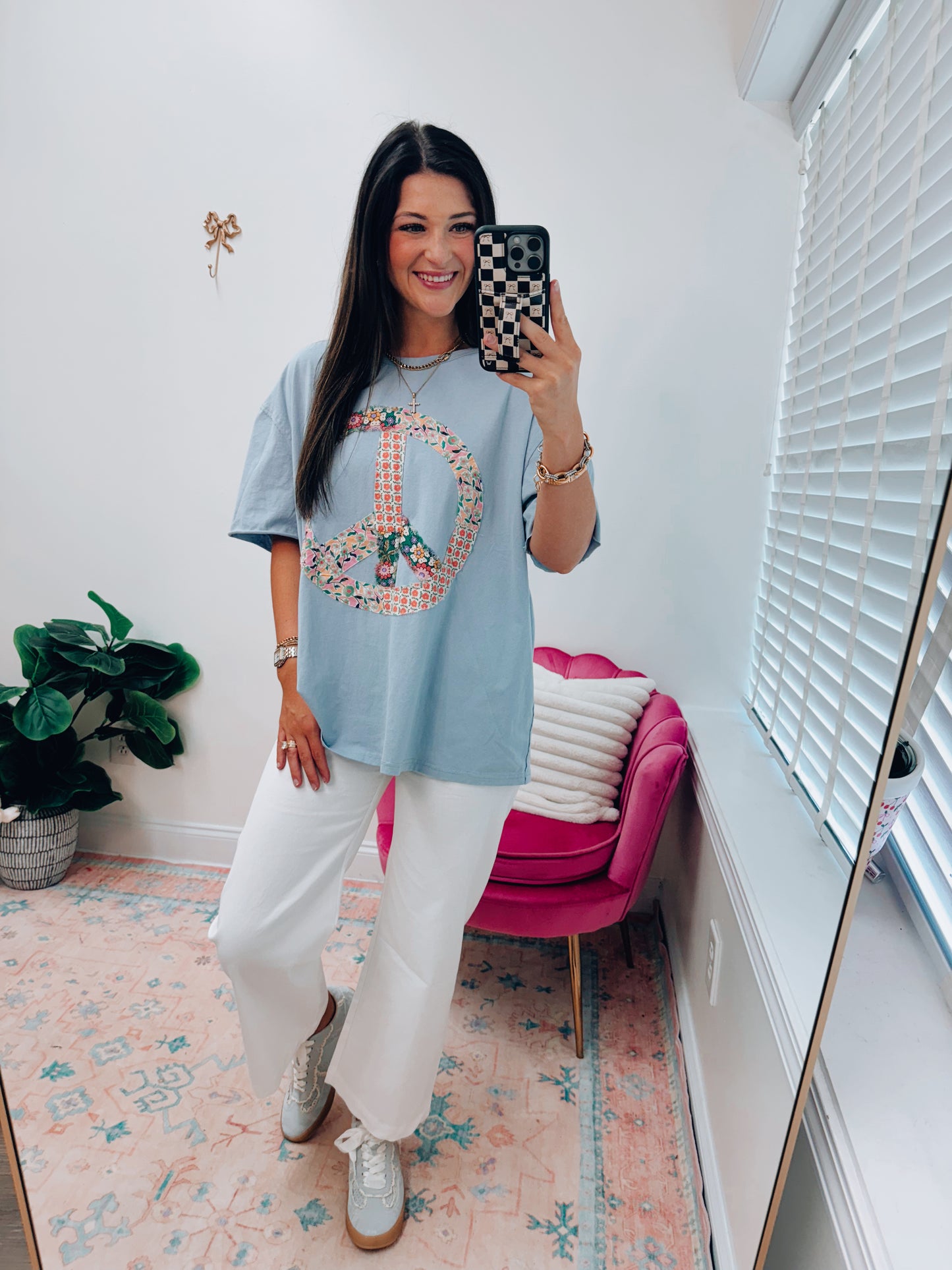 Blue Floral Peace Patchwork Top