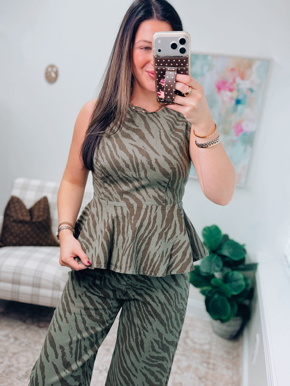 Quinn Army Zebra Denim Top