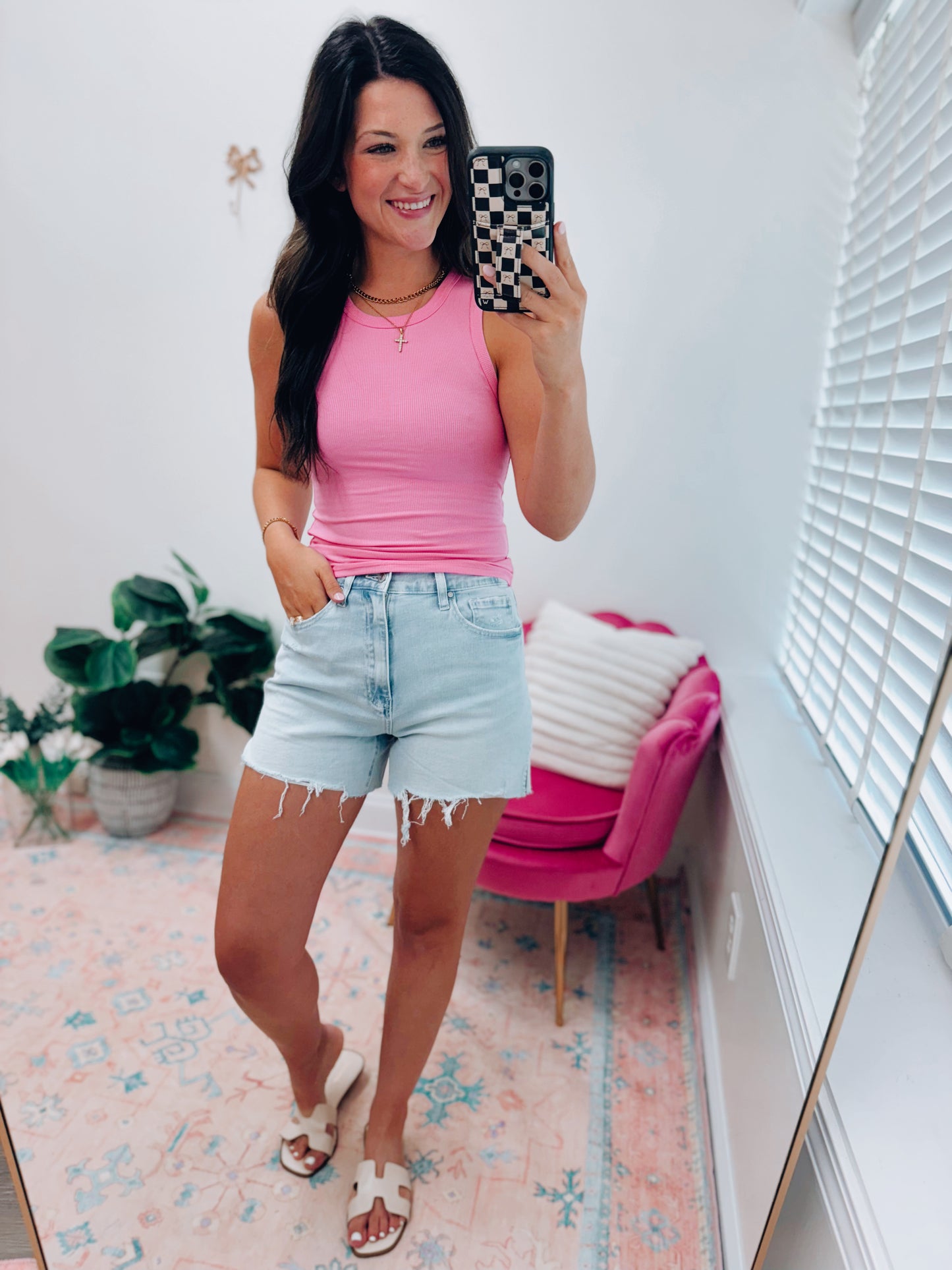 Bella Ribbed Basic Tank - Pink