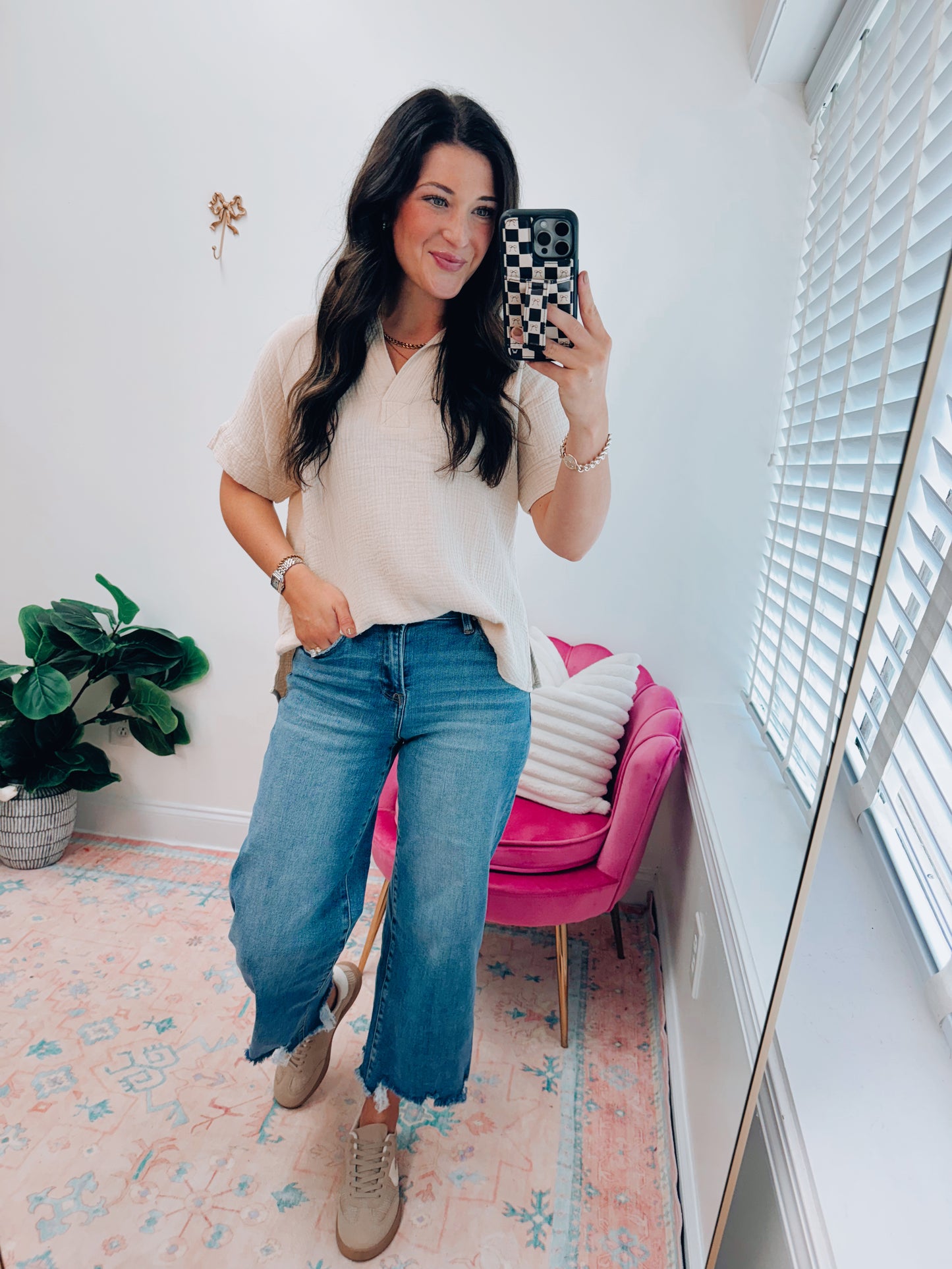 Henley Gauze Taupe Top