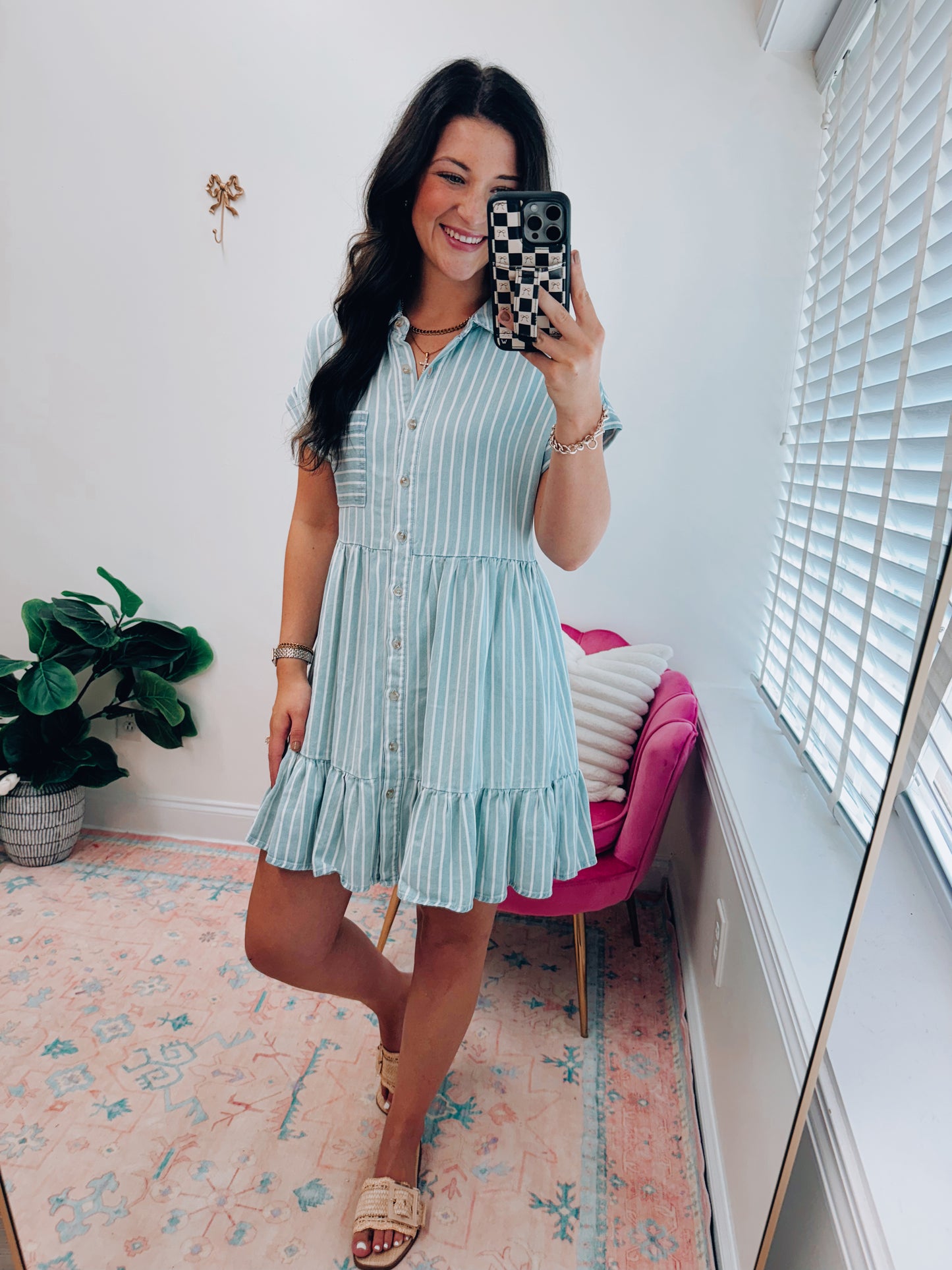 Striped Denim Mini Dress