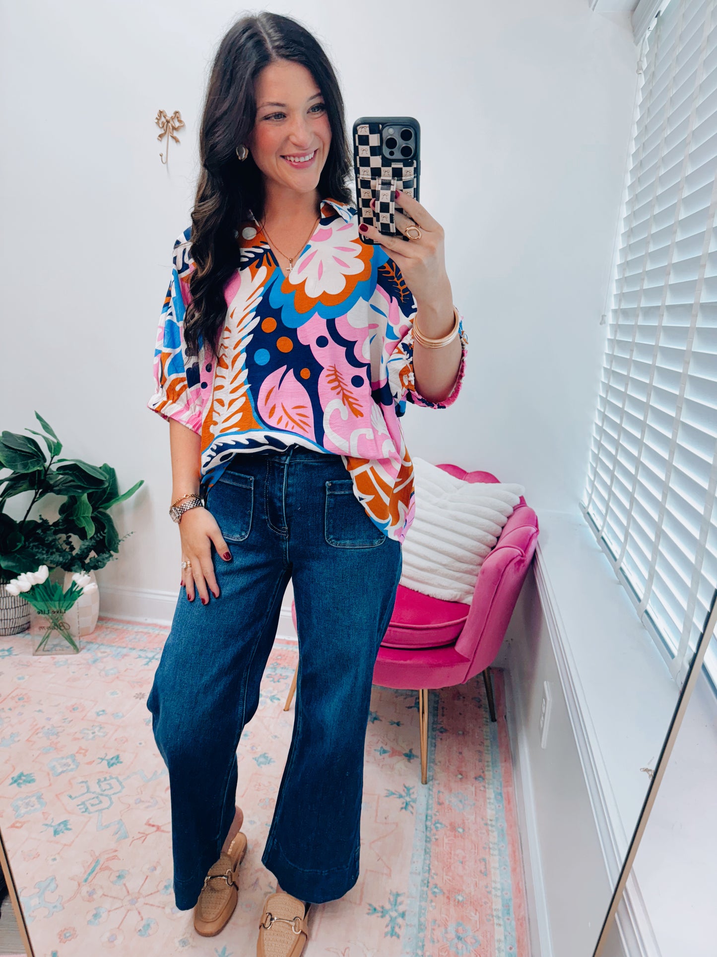 Navy Mix Abstract Top