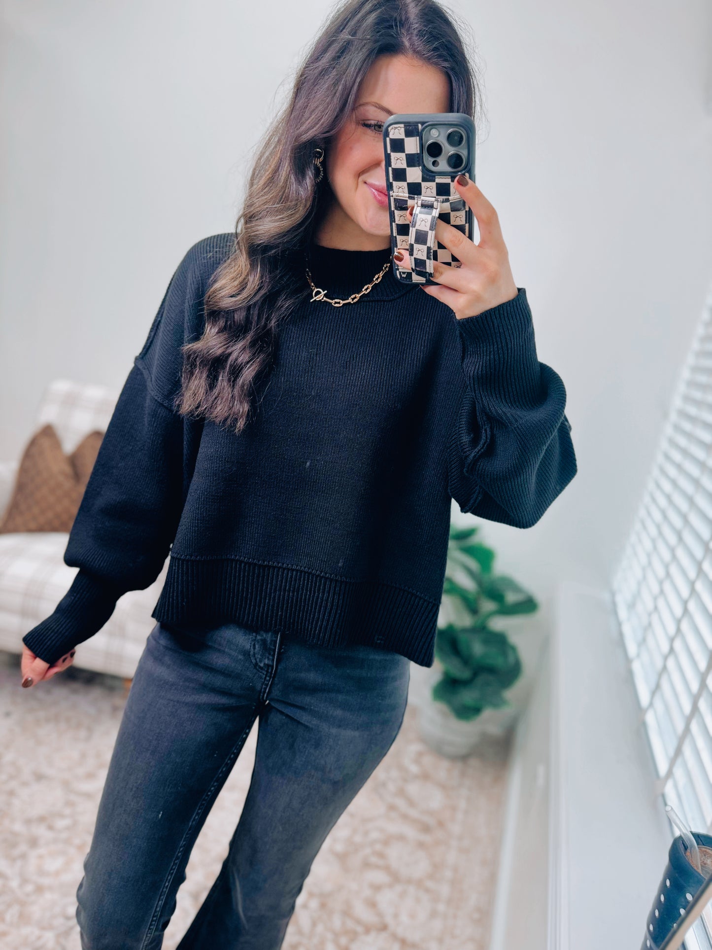 Mercer Mock Neck Ribbed Sweater - Black