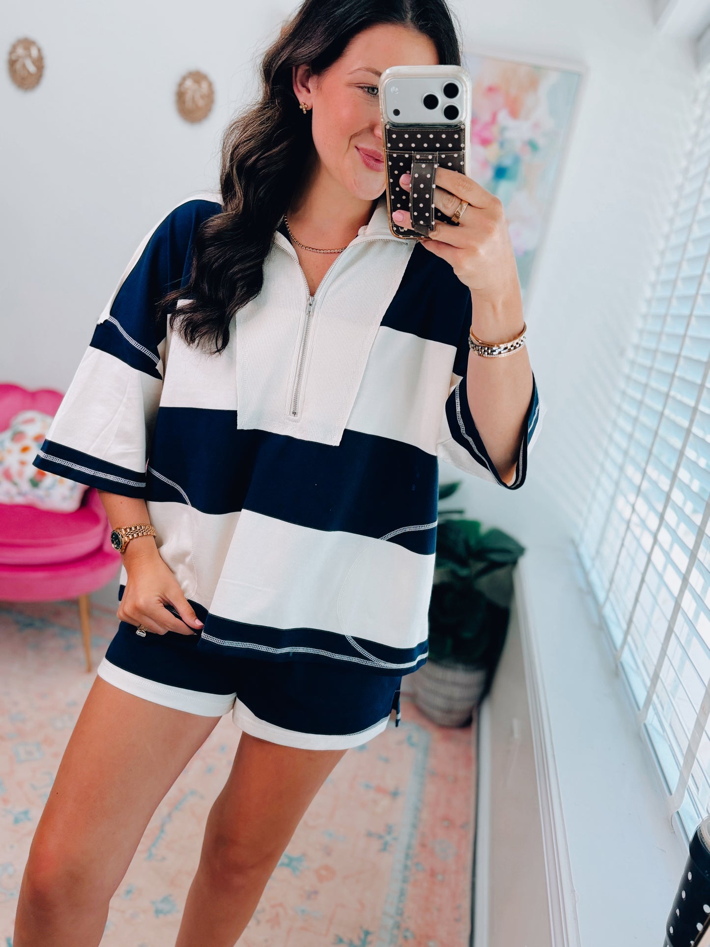 Tinley Color Block Zipper Shorts Set