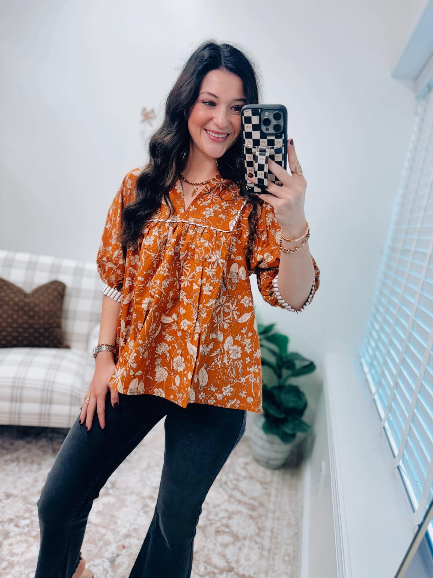 Elle Caramel Print Top