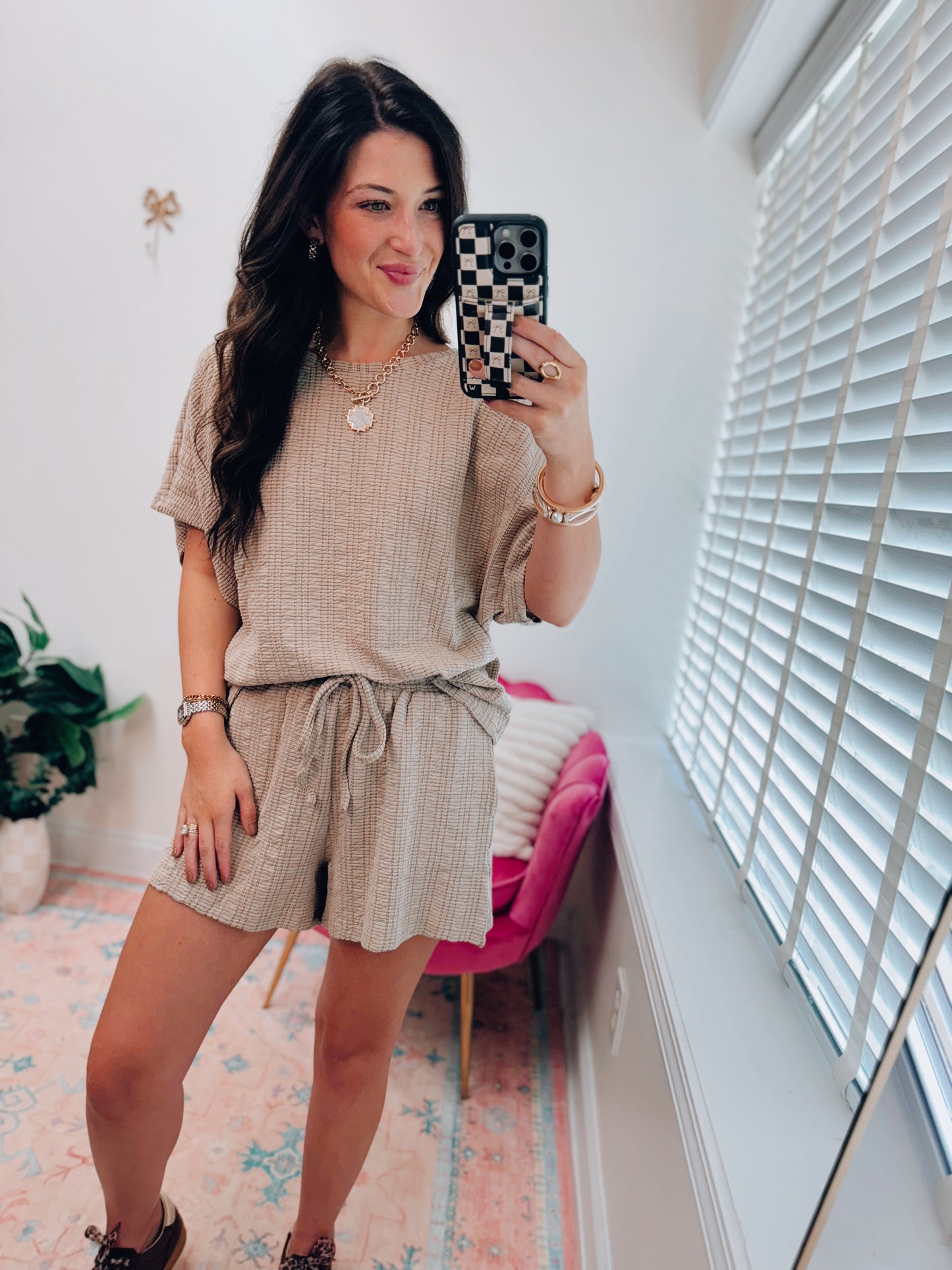 Dawson Crinkle Taupe Shorts Set