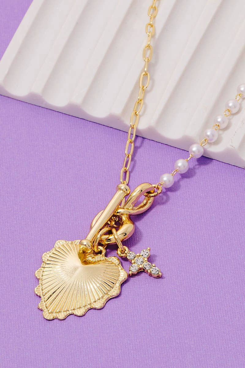 Gold Dipped Heart & Cross Toggle Chain Necklace
