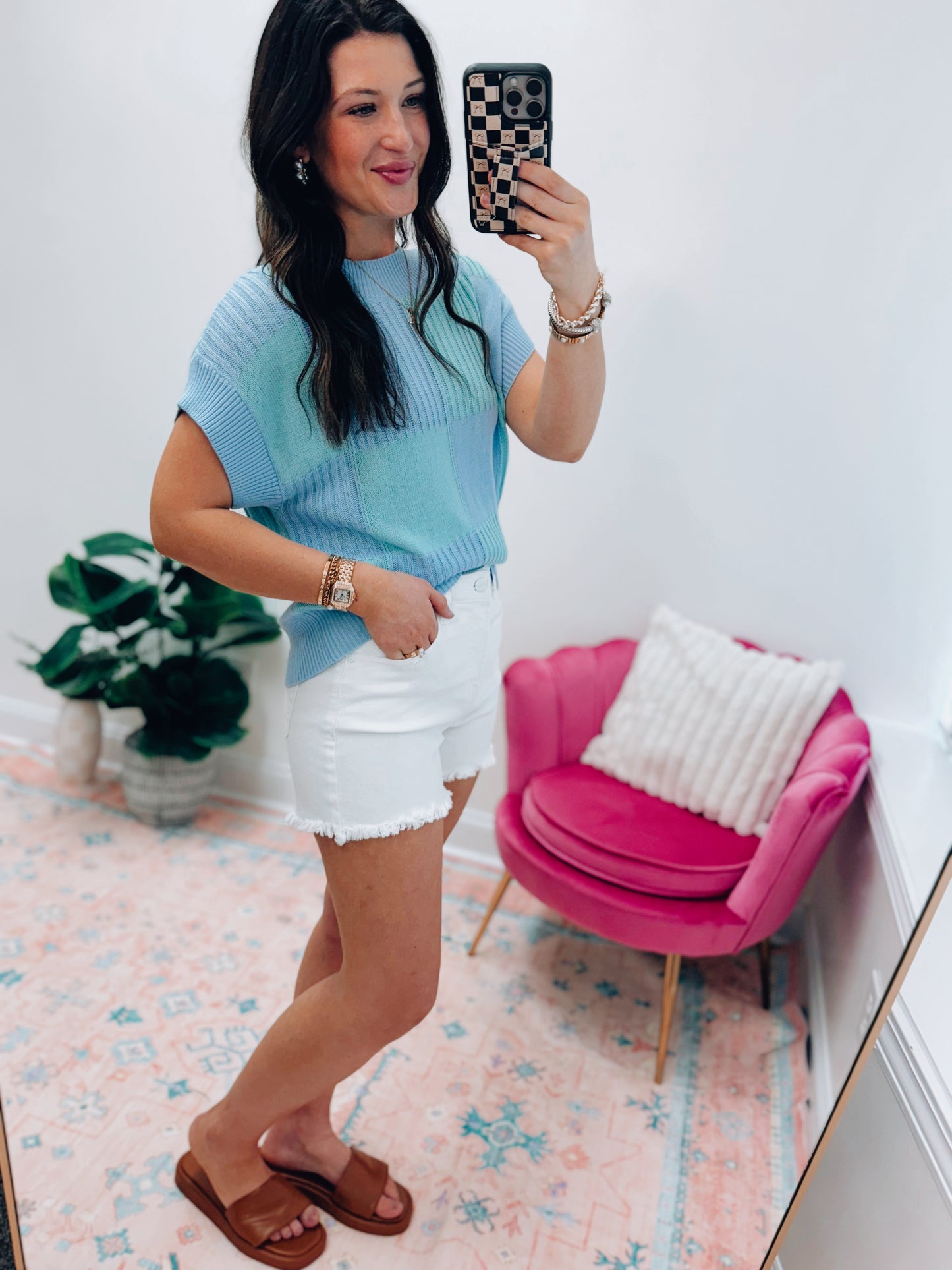 Risen Tummy Control White Denim Shorts