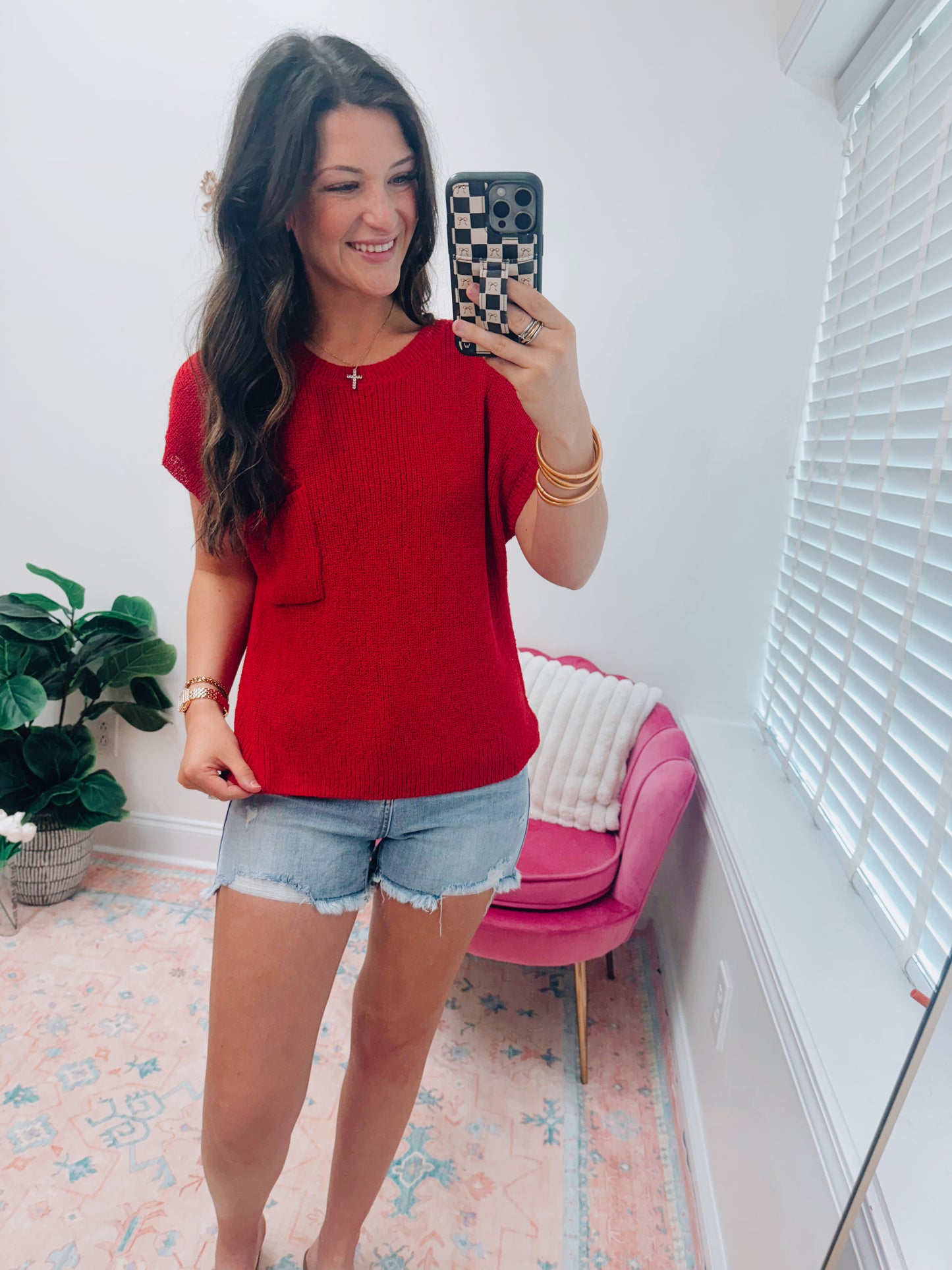 Red Pocket Knit Top