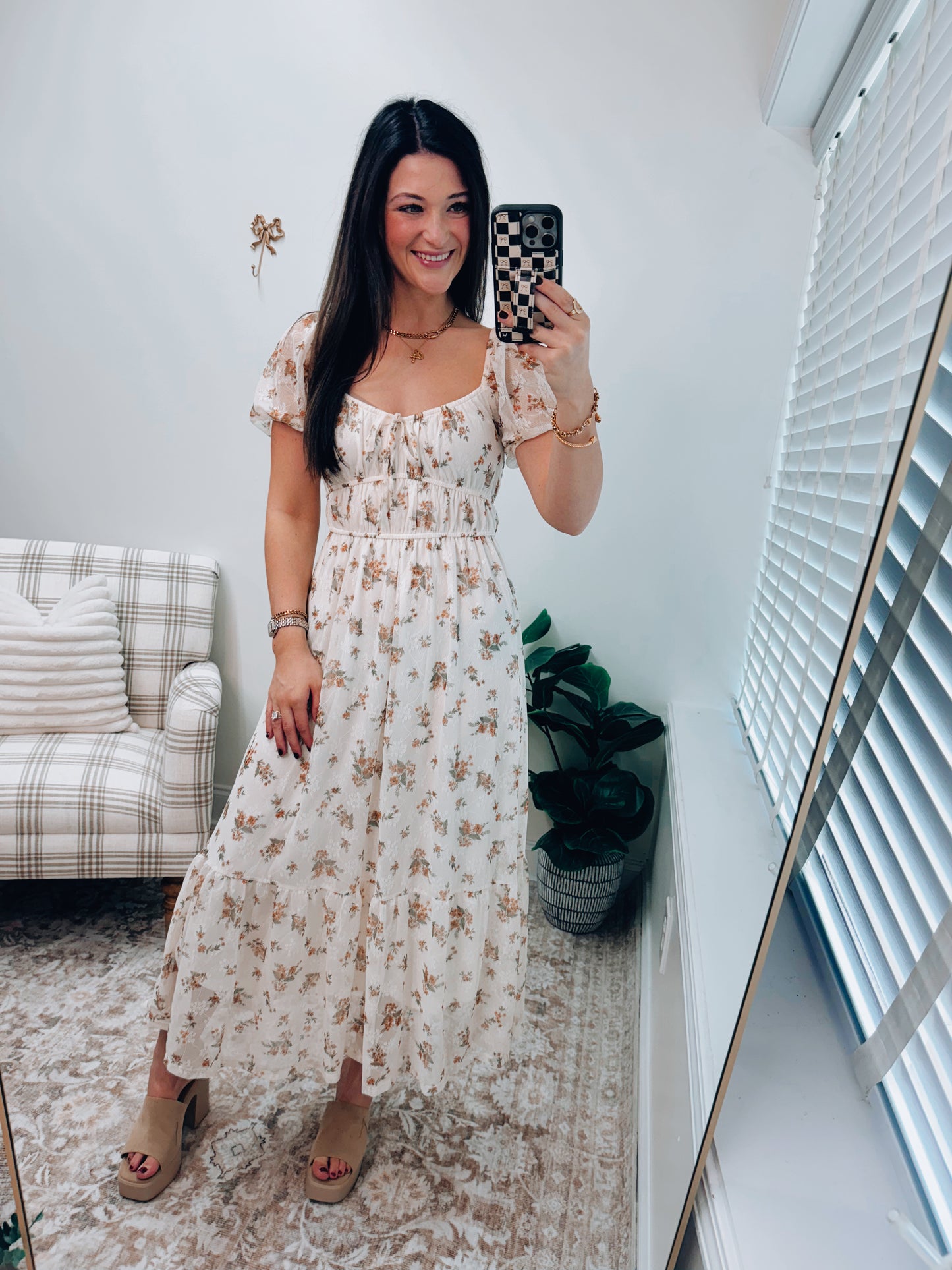 Maple Lane Smocked Waist Midi Dress