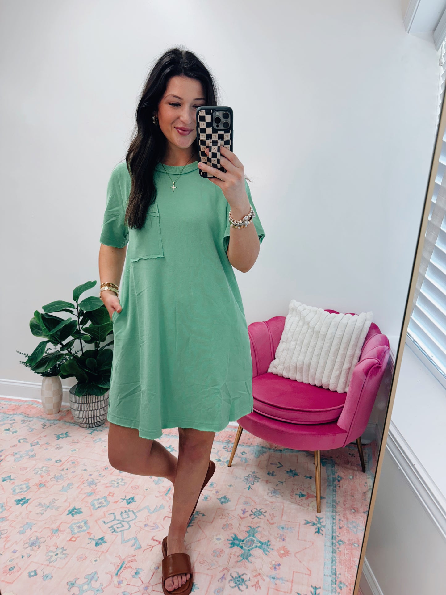 Faith Mineral Wash Pocket Tee Dress - Lime
