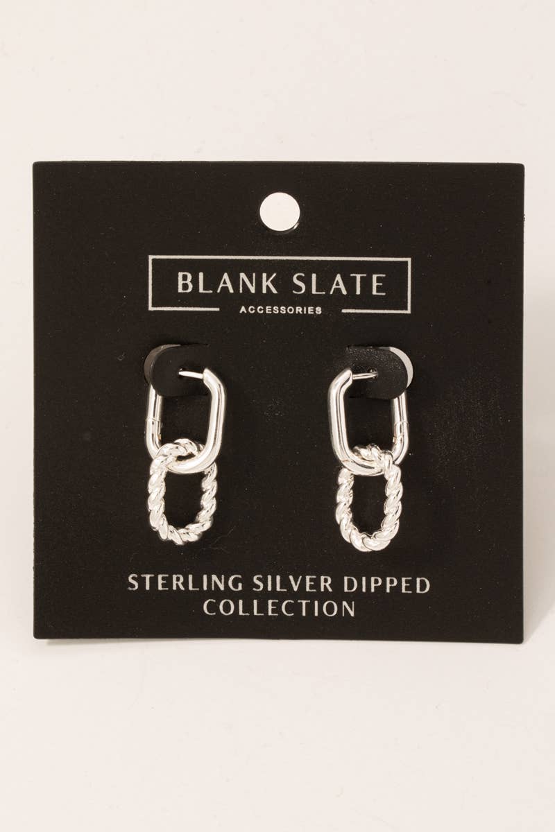 Silver Dipped Linked Oval Hoop Dangle Earrings