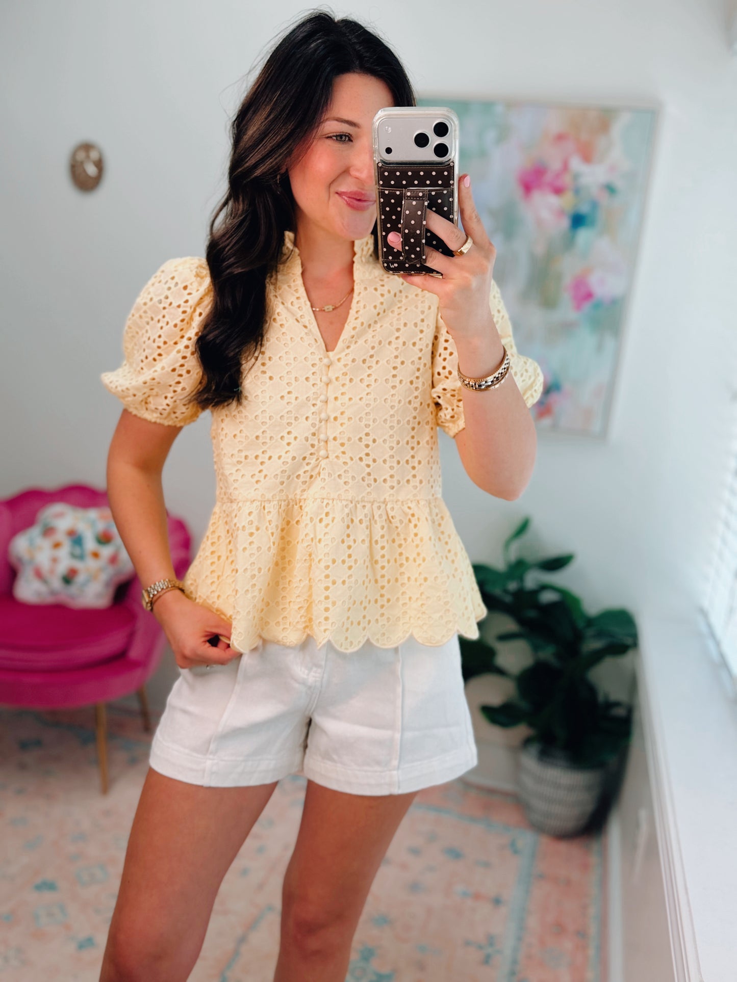 RESTOCK Simply Grace Eyelet Top - Yellow
