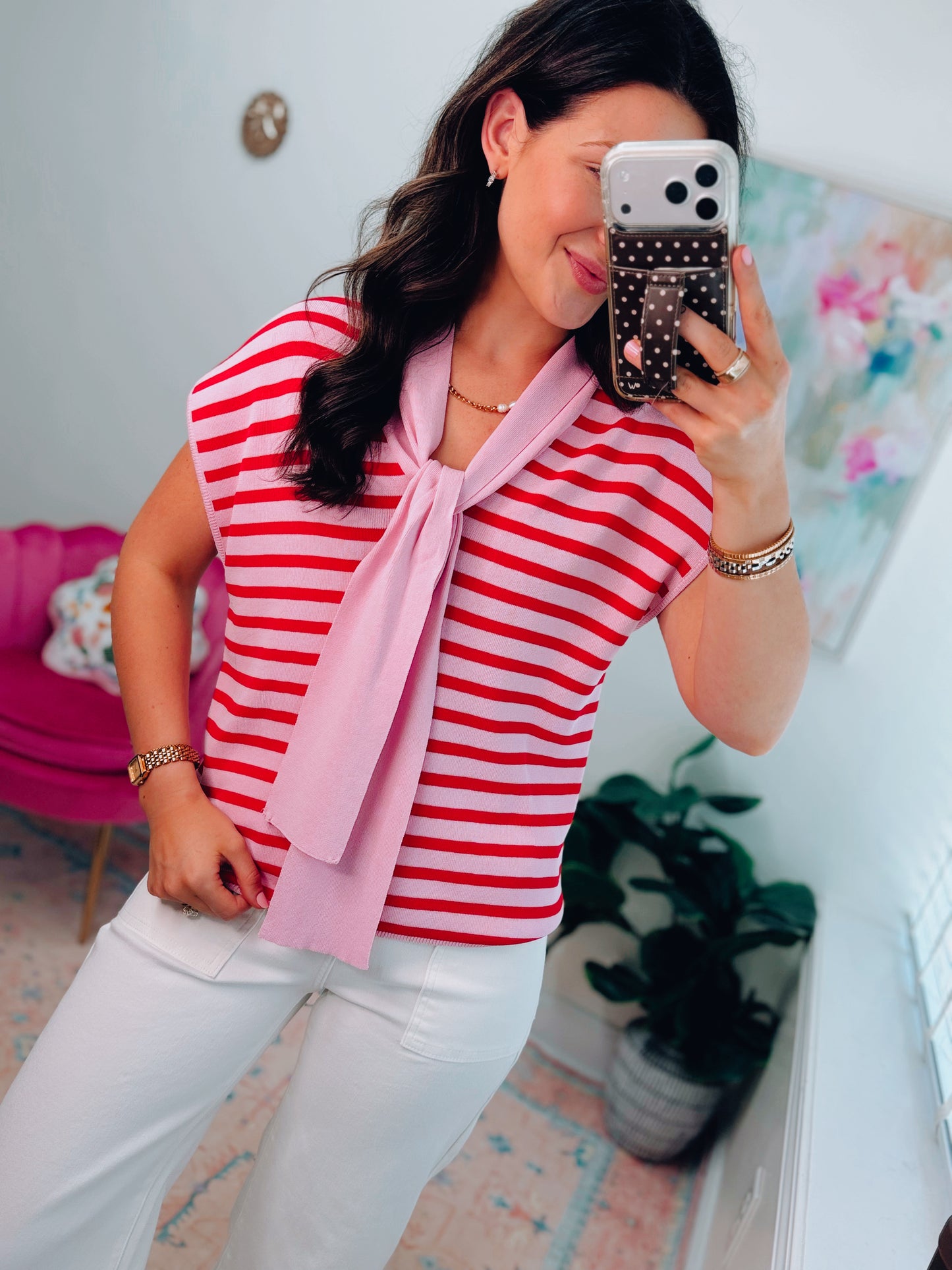 Poppy Stripped Tie Top