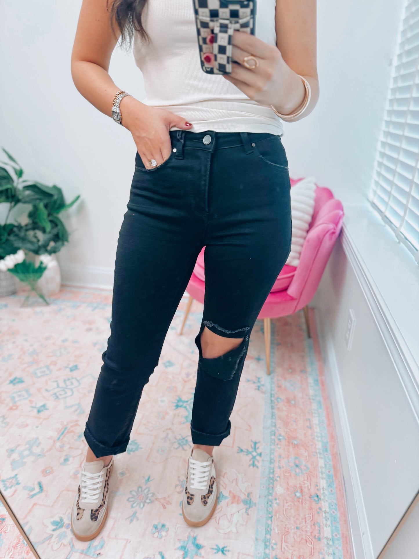 Leona Black Risen Knee Patch Denim