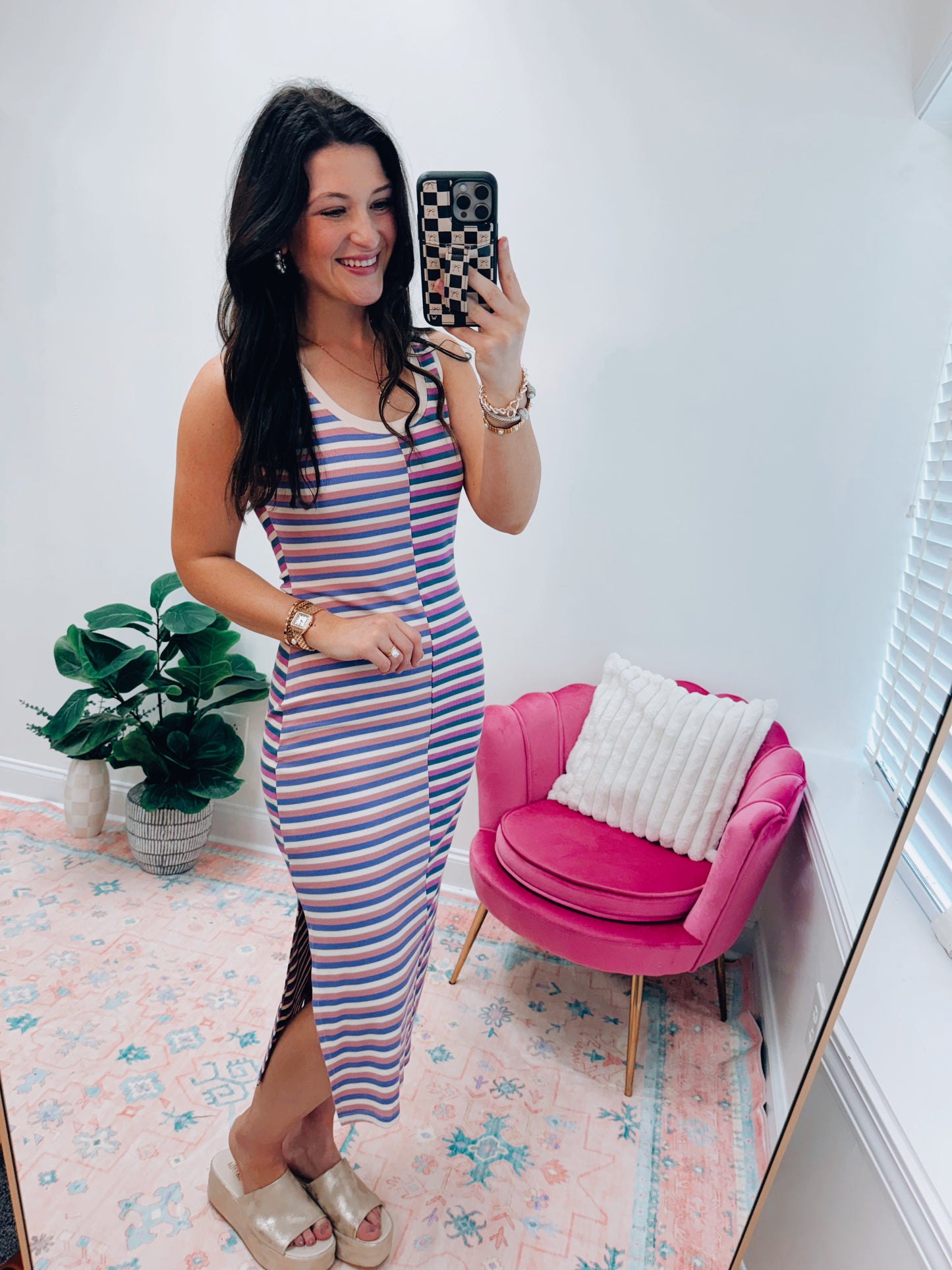 Combo Striped Ribbed Midi Dress
