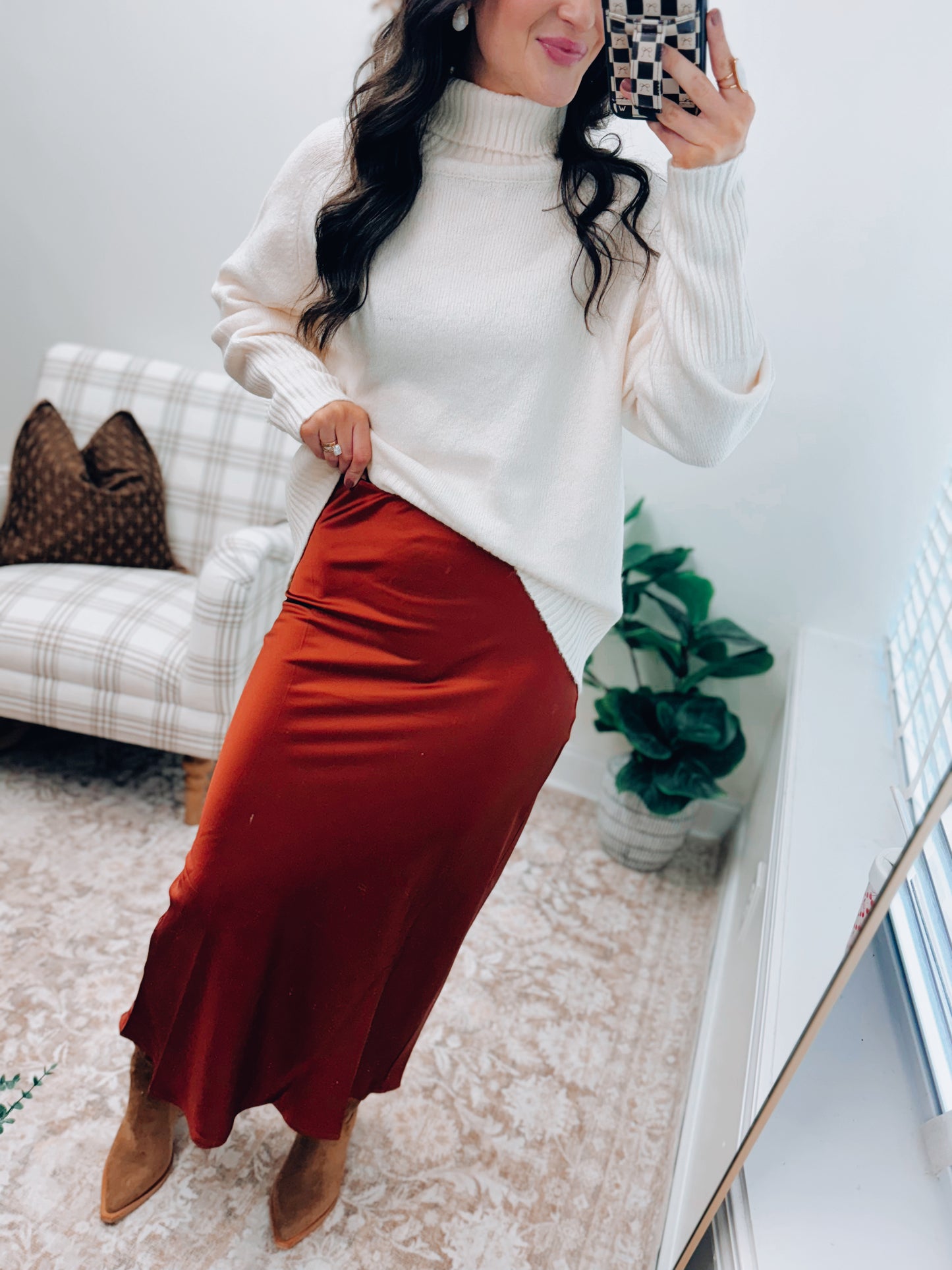 Veda Satin Midi Skirt - Sienna