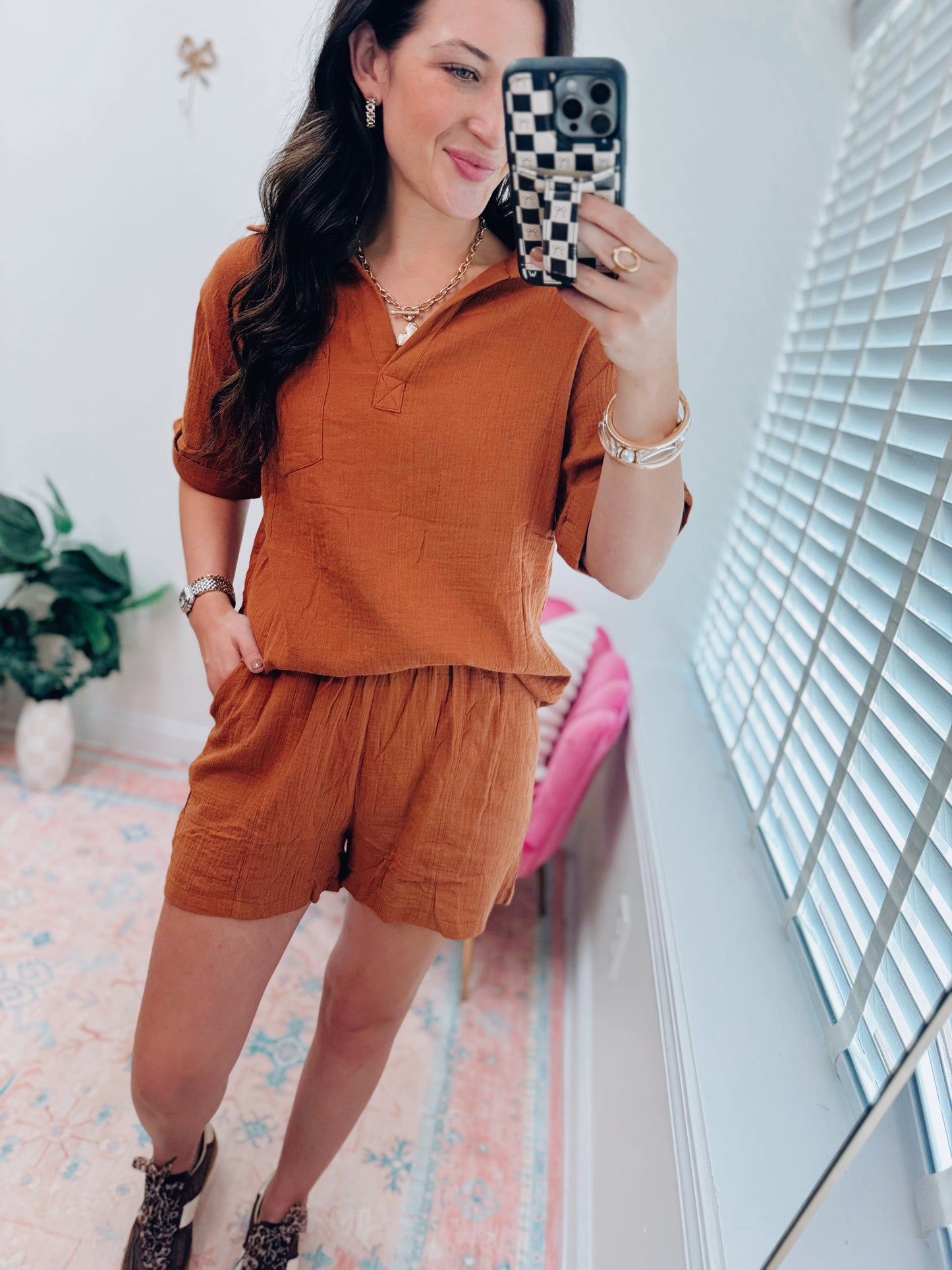 Chestnut Gauze Shorts Set