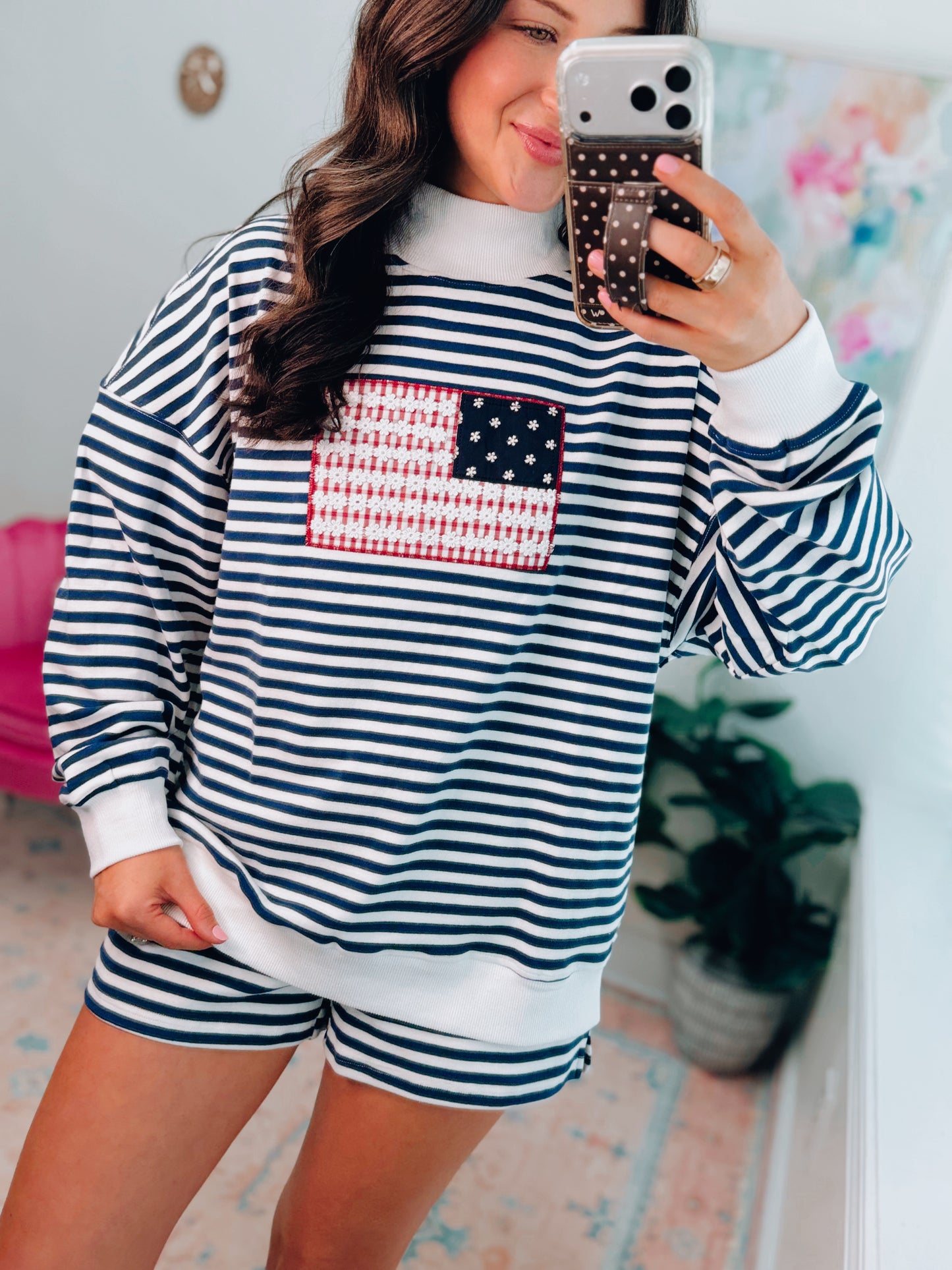 Crochet USA Flag Striped Mock Neck
