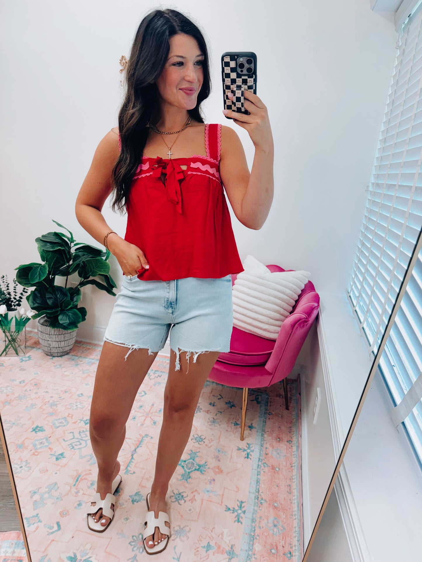 Red Scallop Trim Top