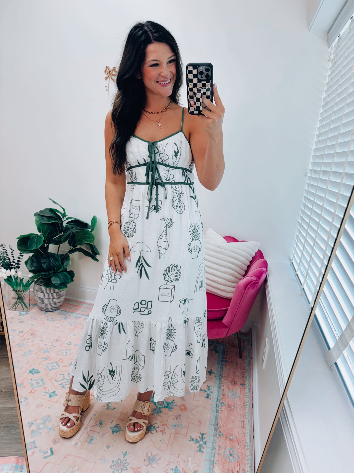 Haven Bow Tie Tropical Midi Dress