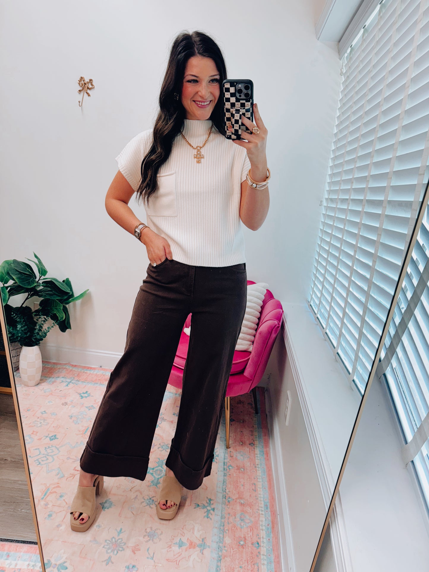 Oatmeal Mock Pocket Sweater Top
