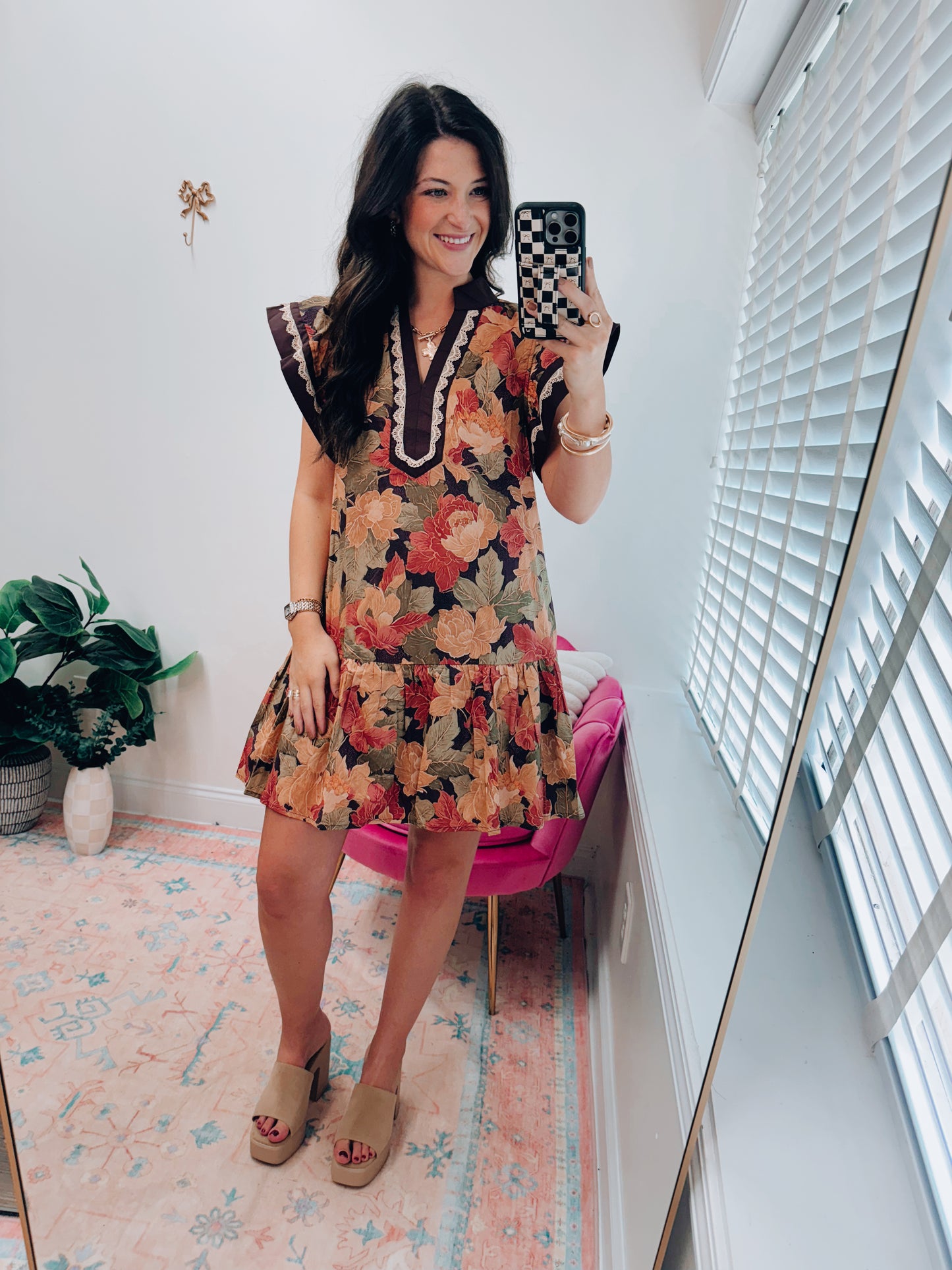Falling Leaves Lace Ruffle Mini Dress