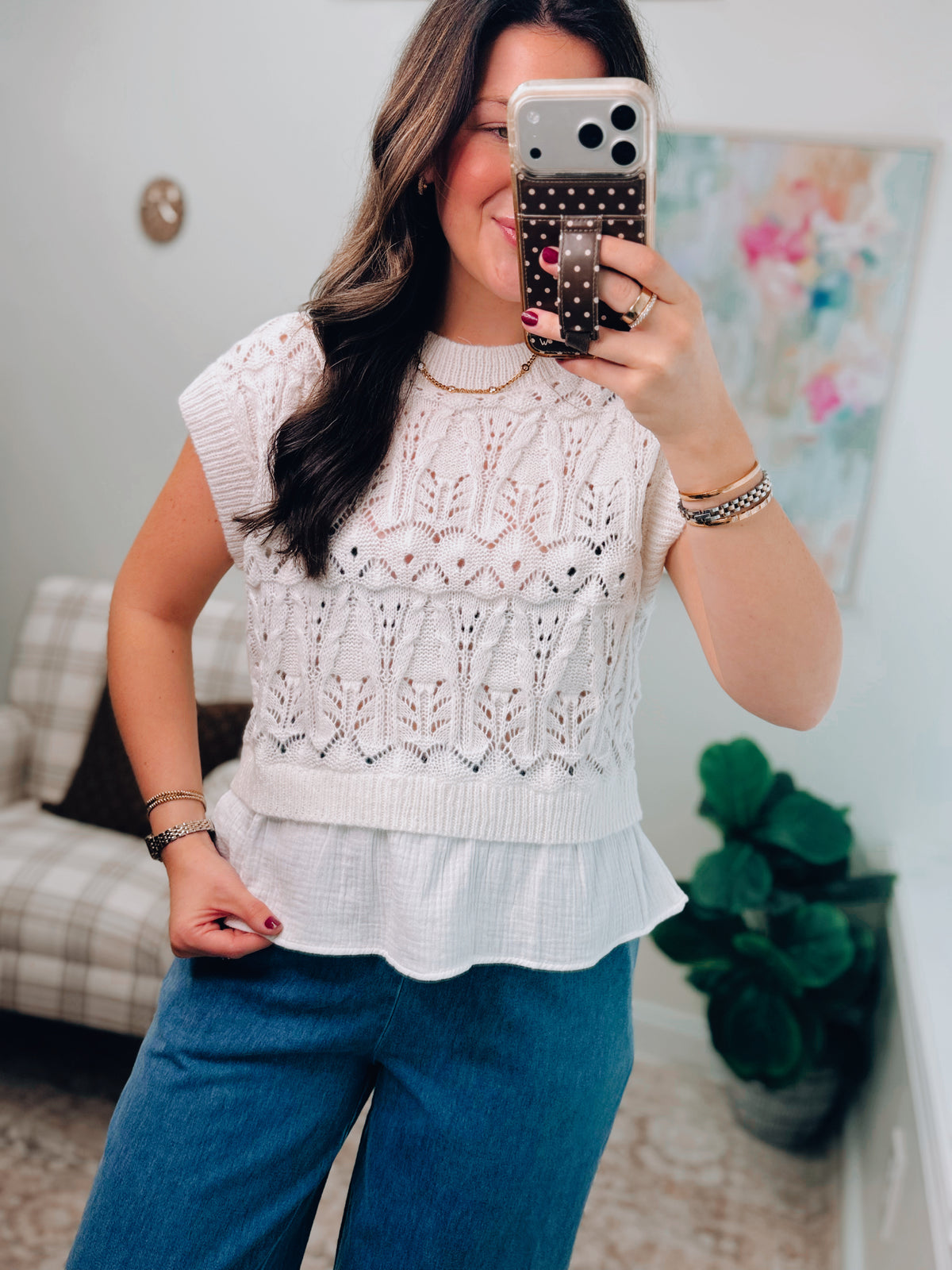 Ivory Crochet Layered Sweater Top