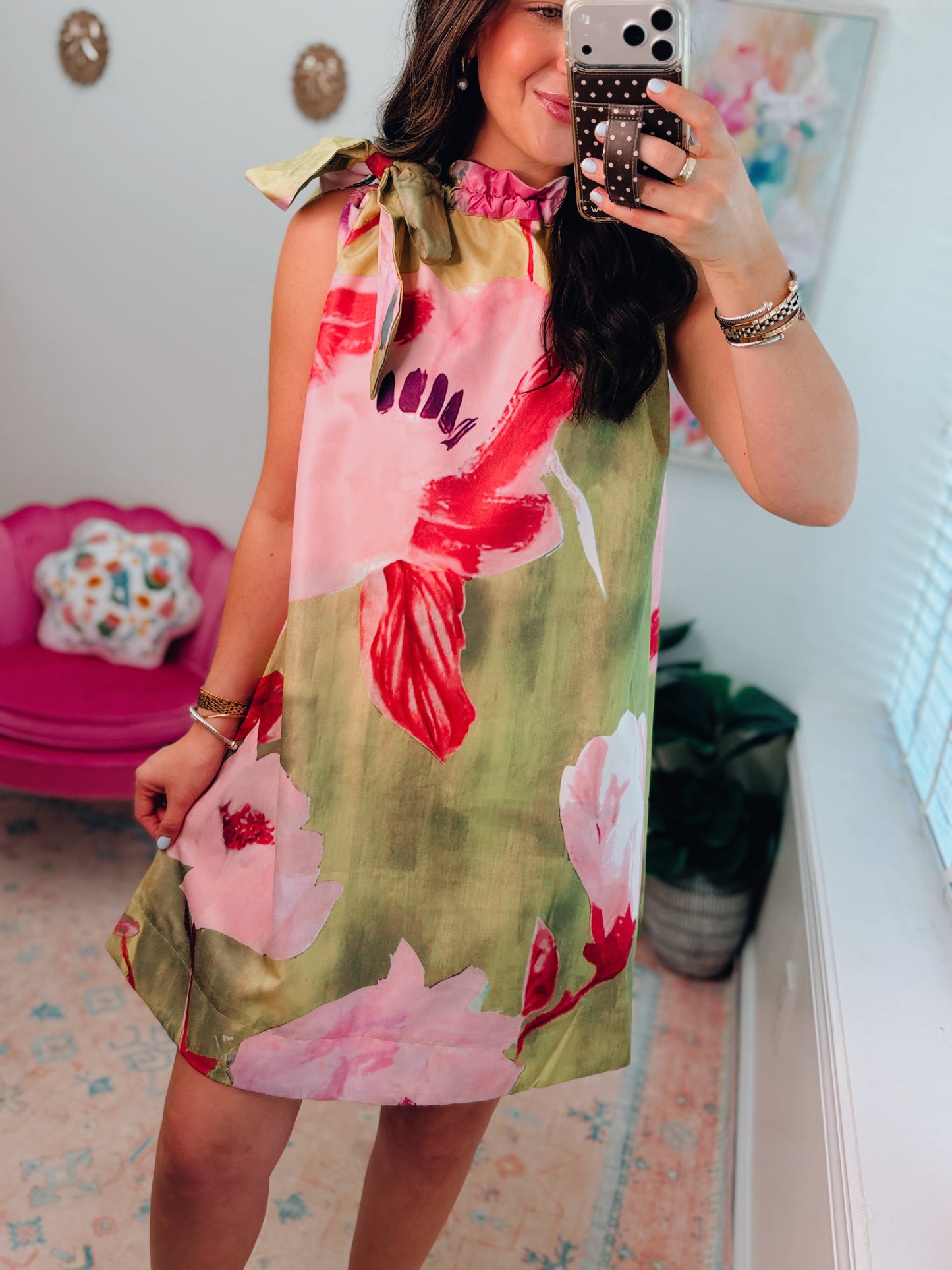 Ashton Lime Floral Neck Tie Mini Dress