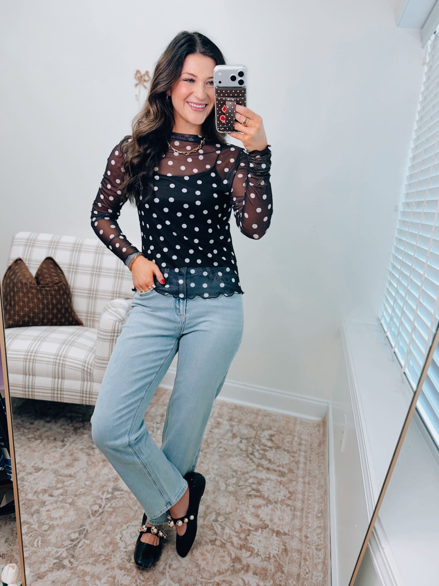 Polka Dot Mesh Layering Top