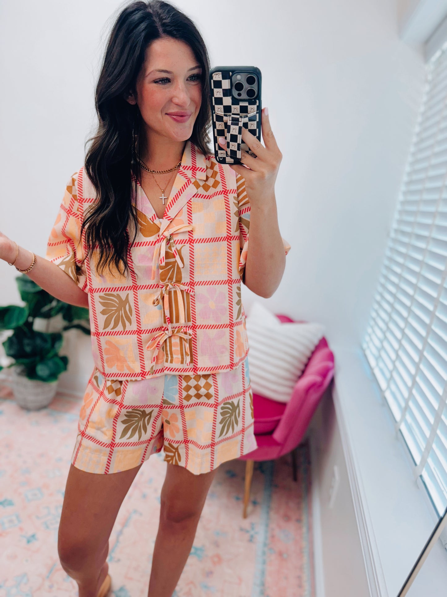 Peach Palm Bow Tie Set