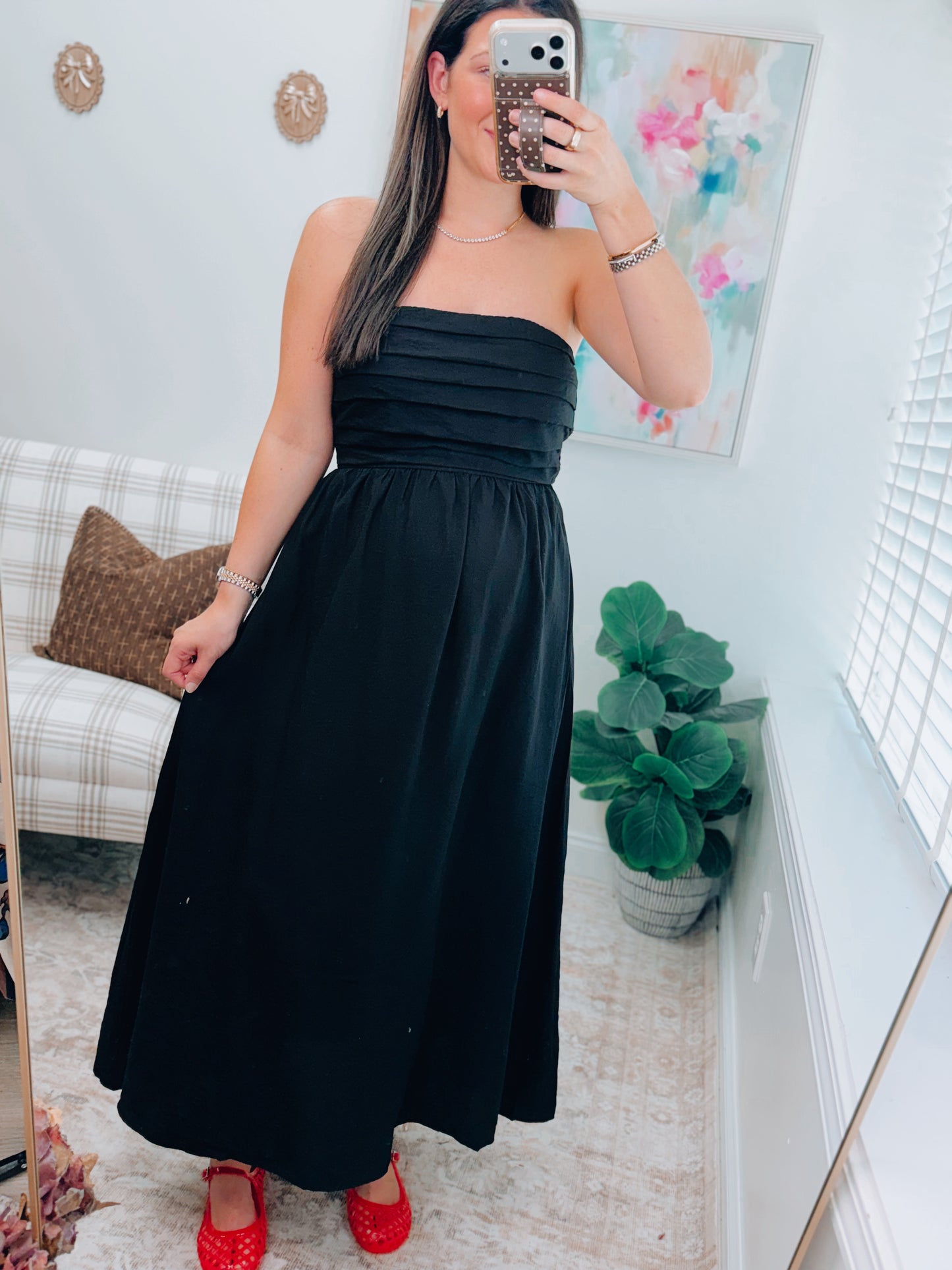Black Pleated Midi Dress