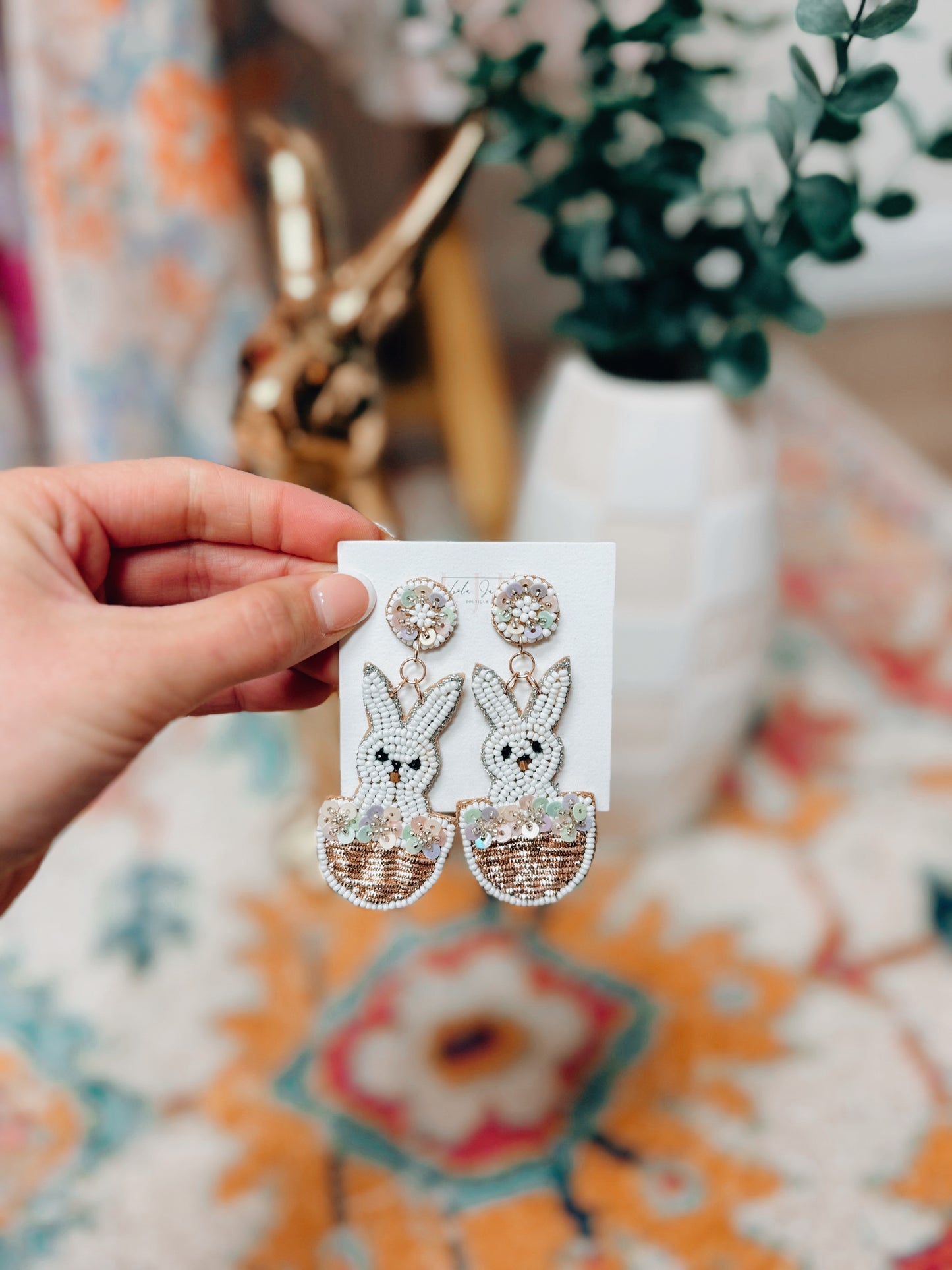 Bunny Basket Beaded Earrings