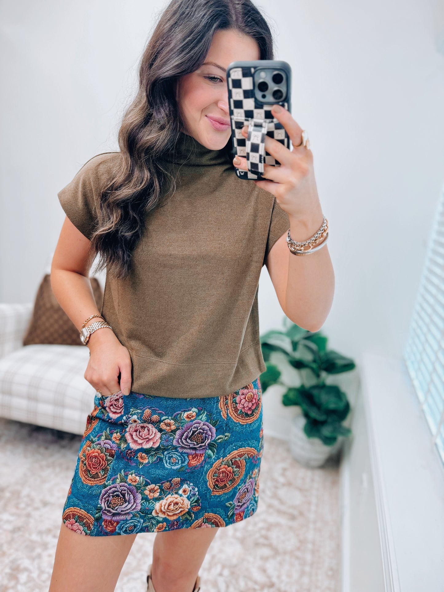 Caroline Mock Neck Cuff Sweater Top - Olive