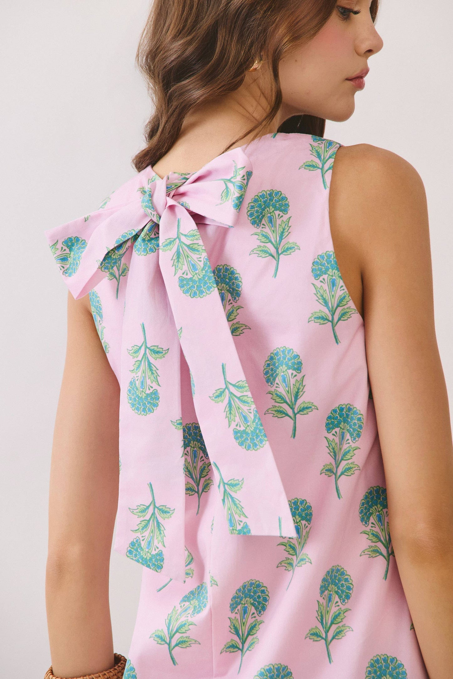Pink Hydrangea Back Tie Mini Dress