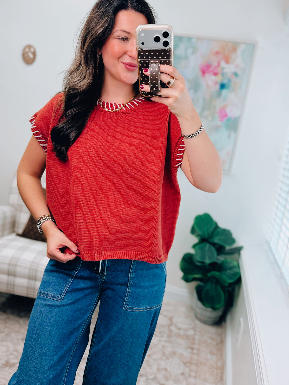 Rust Stitched Knit Top