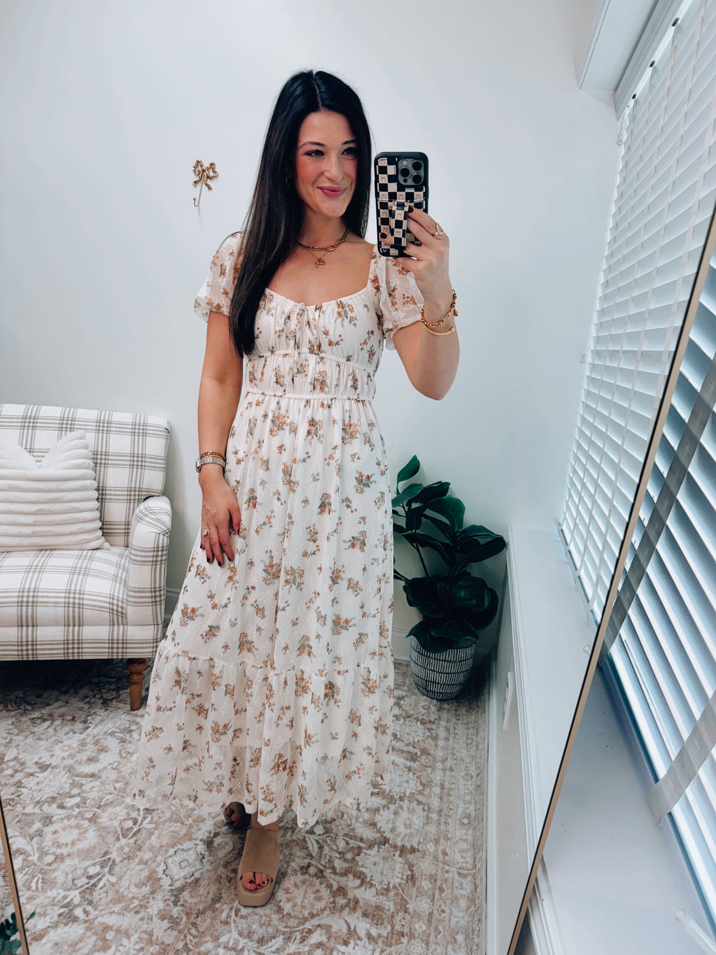 Maple Lane Smocked Waist Midi Dress