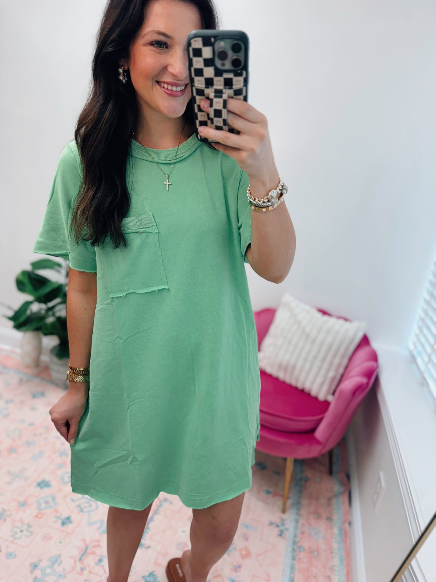 Faith Mineral Wash Pocket Tee Dress - Lime