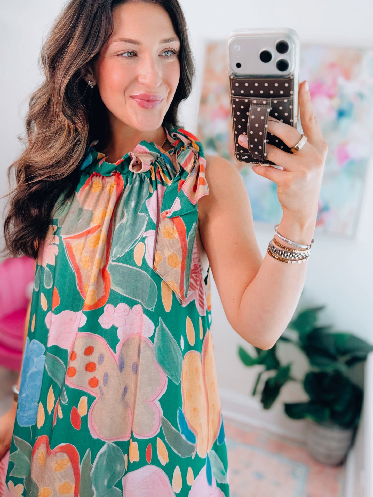 Golden Hour Floral Mock Tie Midi Dress