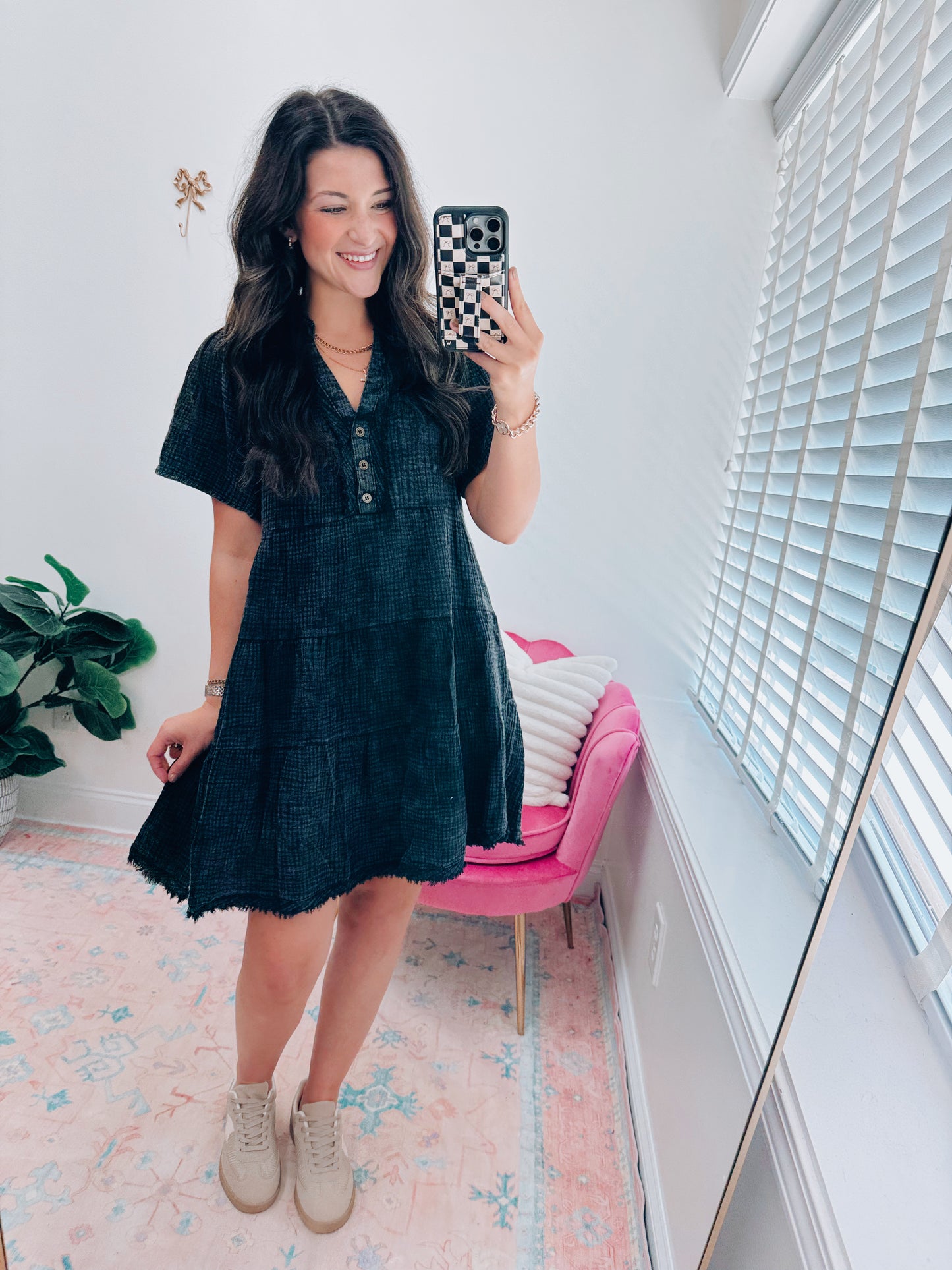 Black Mineral Wash Mini Dress