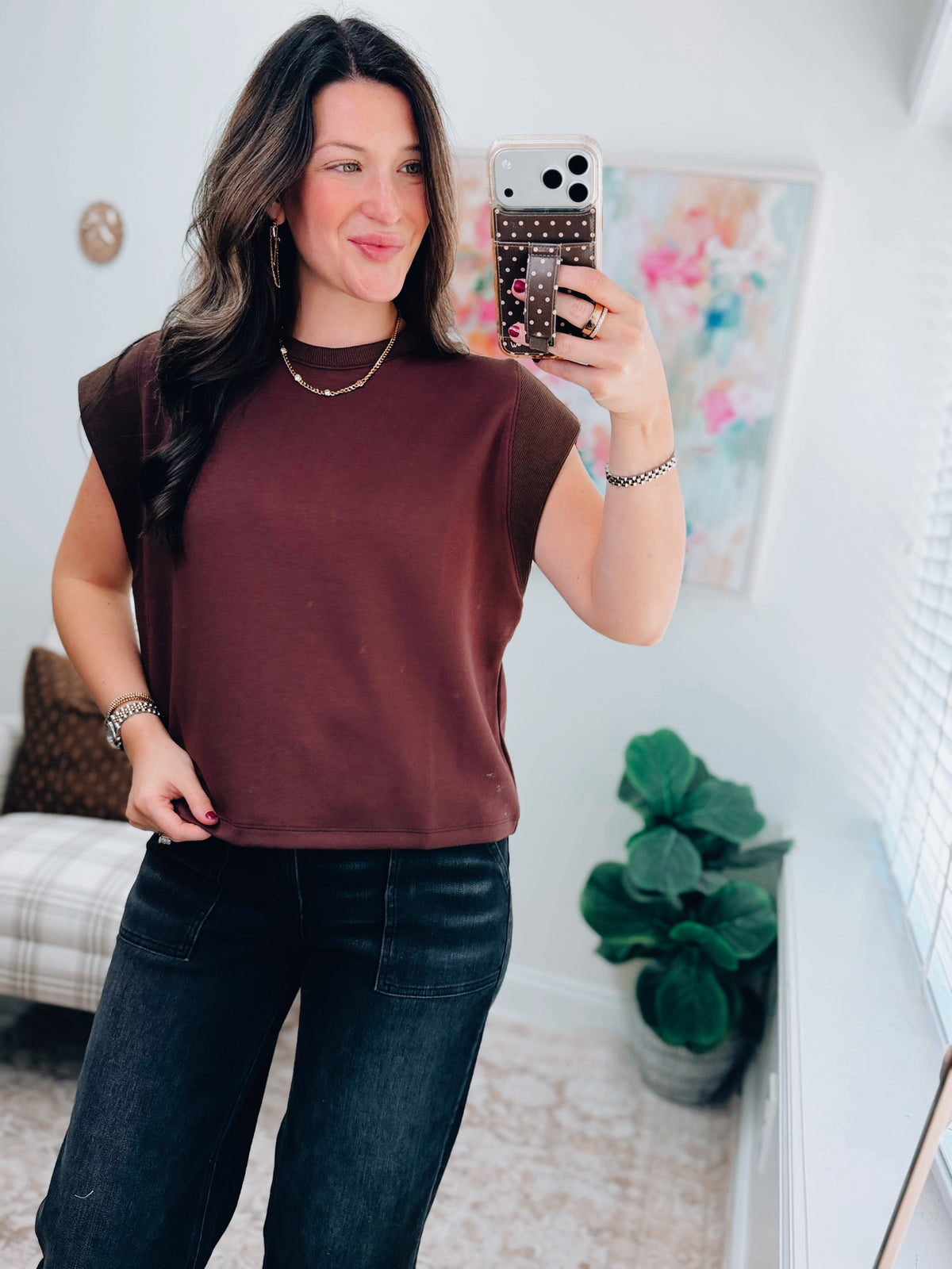 CURVY Harper Scuba Cuff Top - Brown