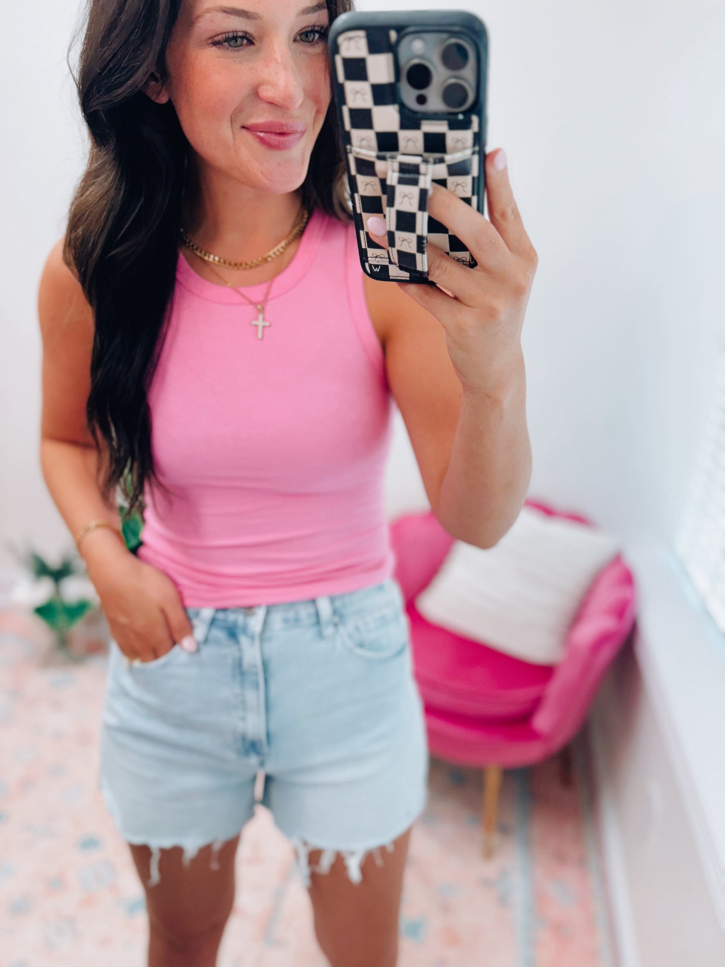 Bella Ribbed Basic Tank - Pink